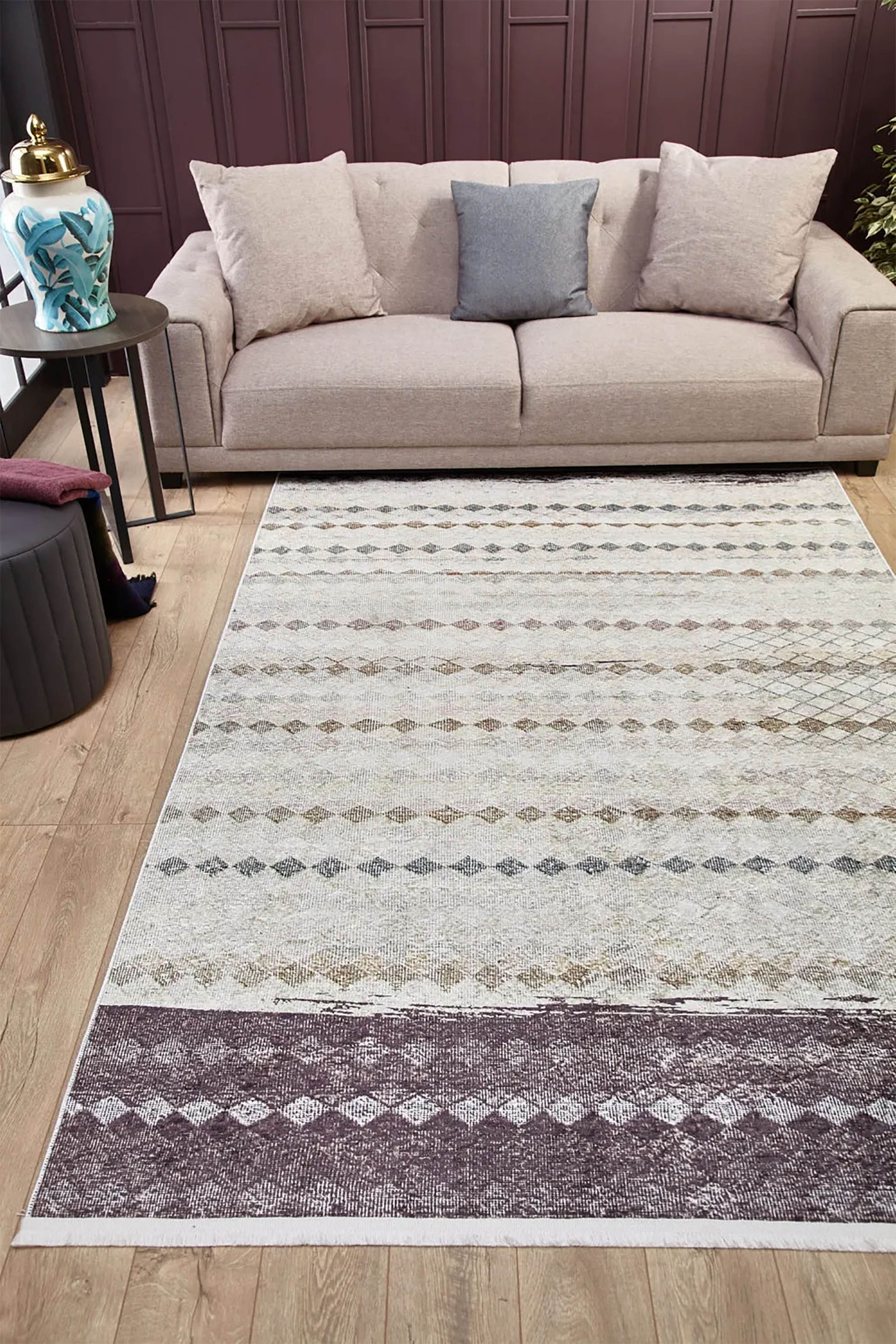 Bej Kahverengi Geometrik Antik Vintage Halı - Pera Halı