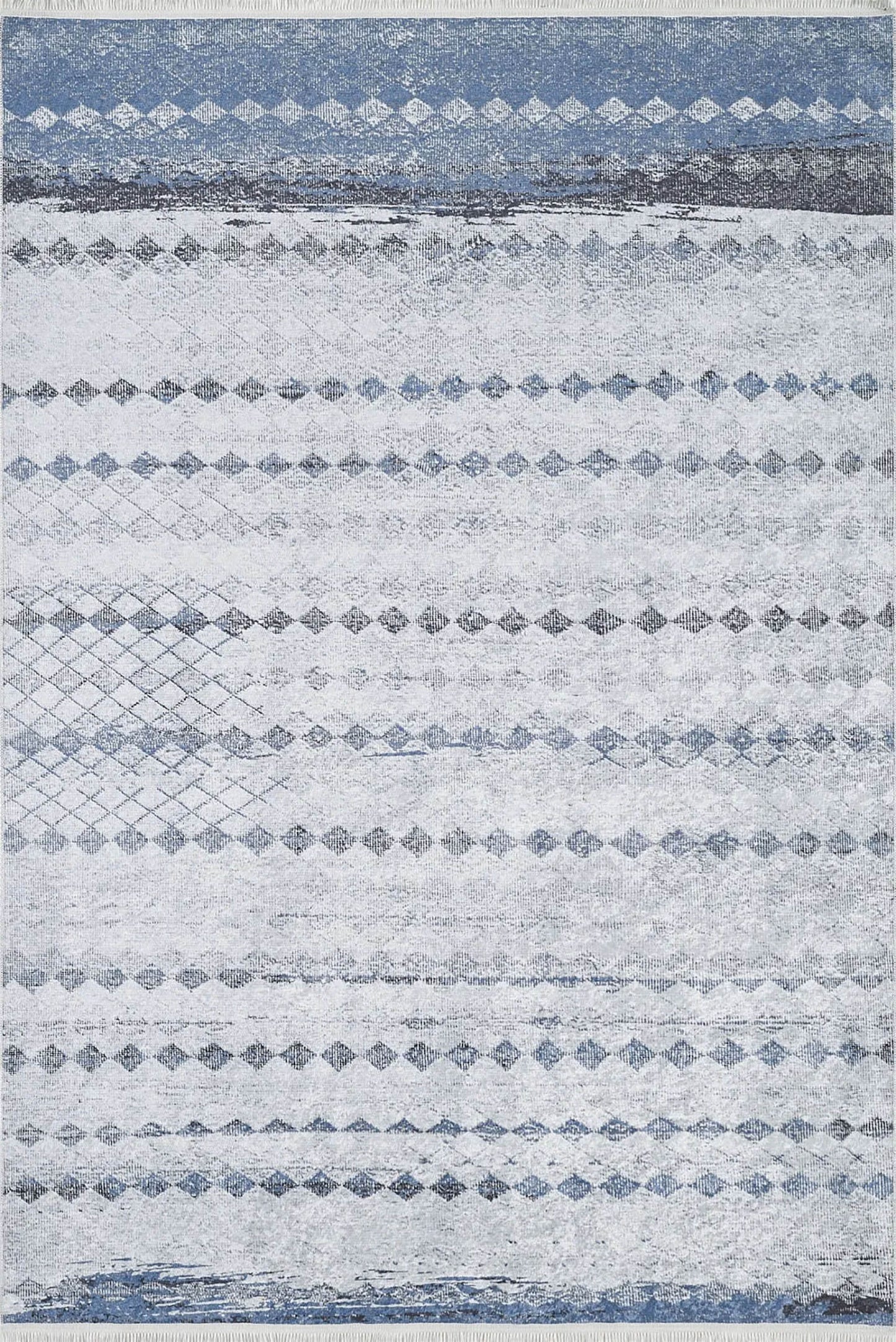Gri Mavi Geometrik Antik Vintage Halı - Pera Halı