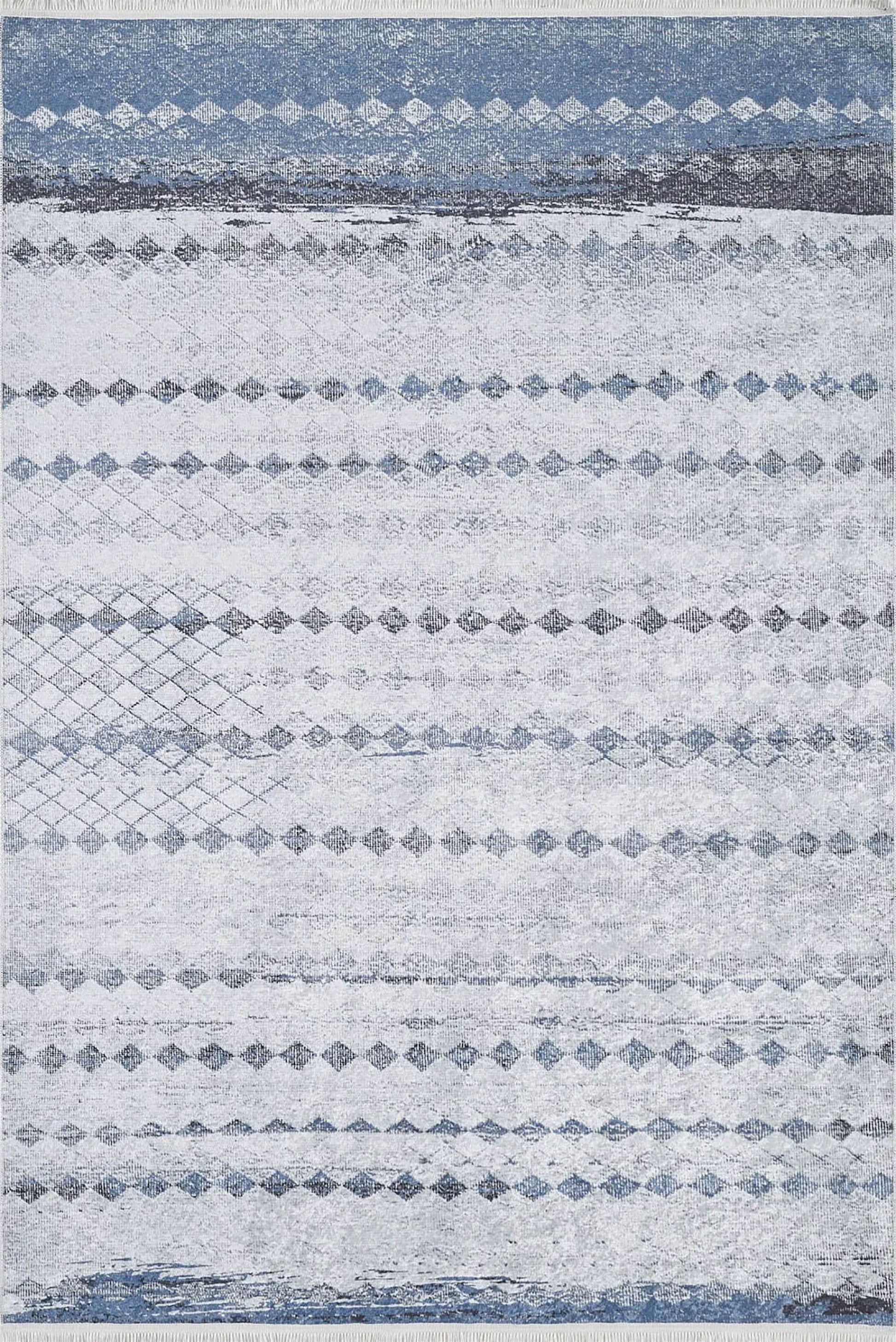 Gri Mavi Geometrik Antik Vintage Halı - Pera Halı