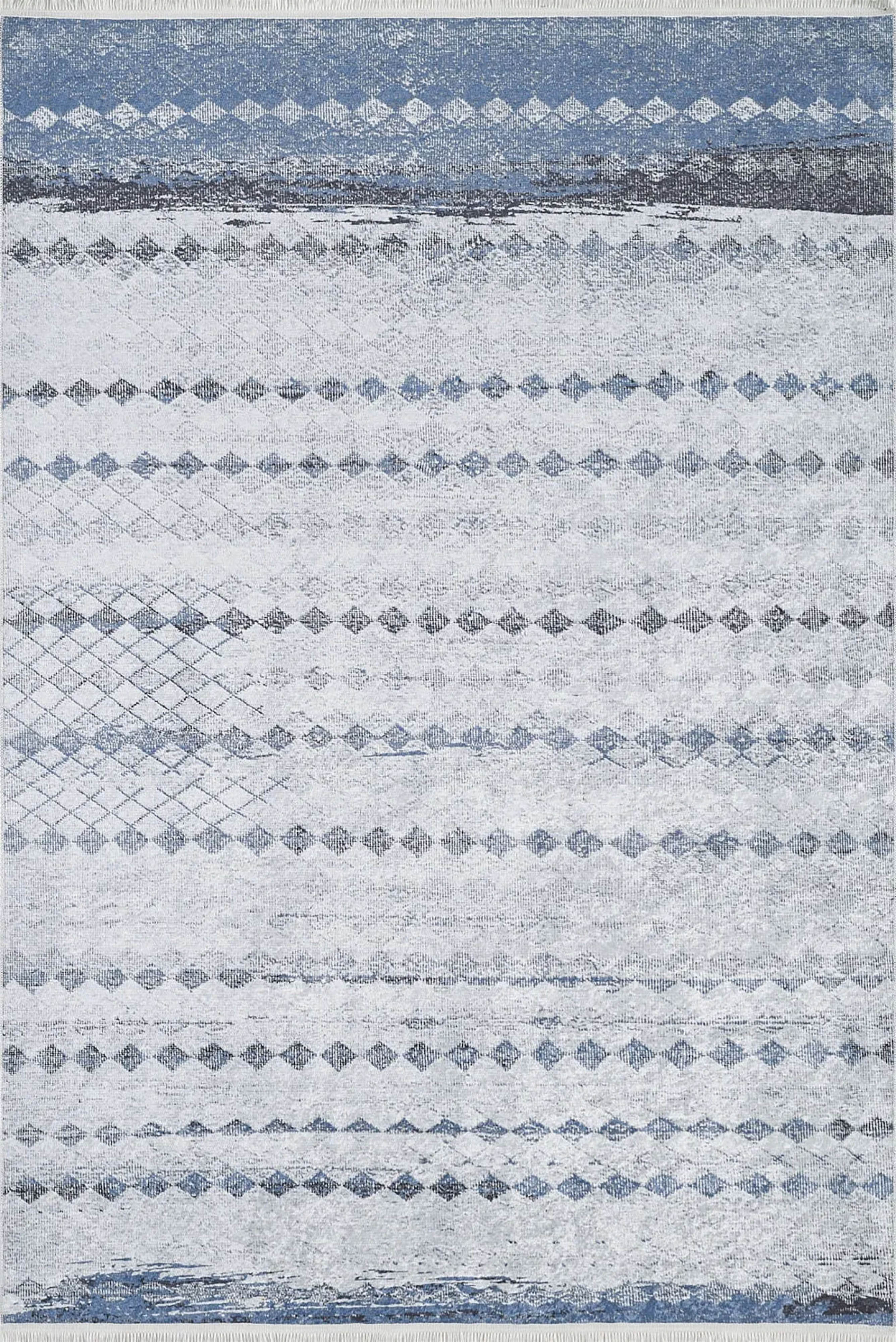 Gri Mavi Geometrik Antik Vintage Halı - Pera Halı