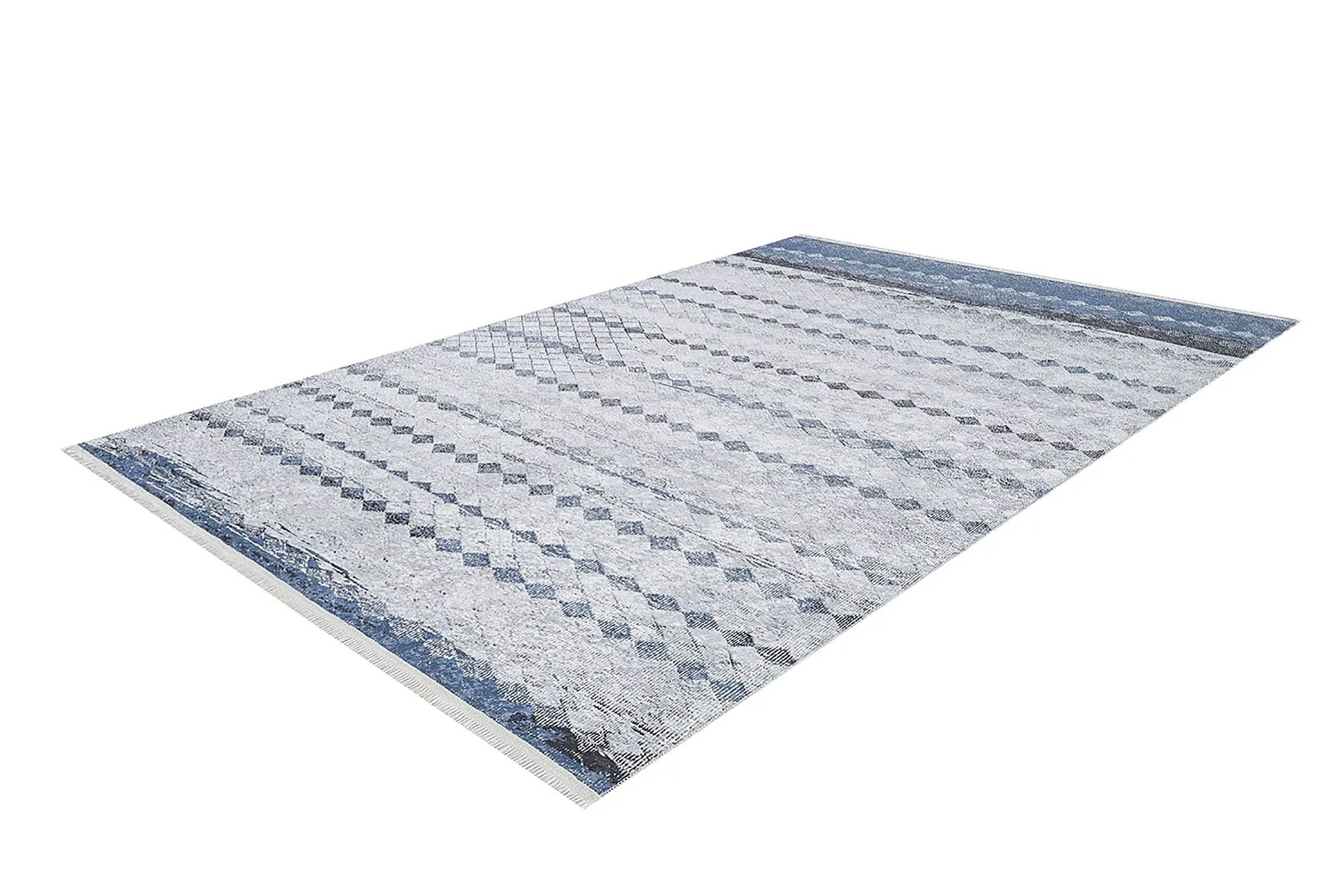 Gri Mavi Geometrik Antik Vintage Halı - Pera Halı