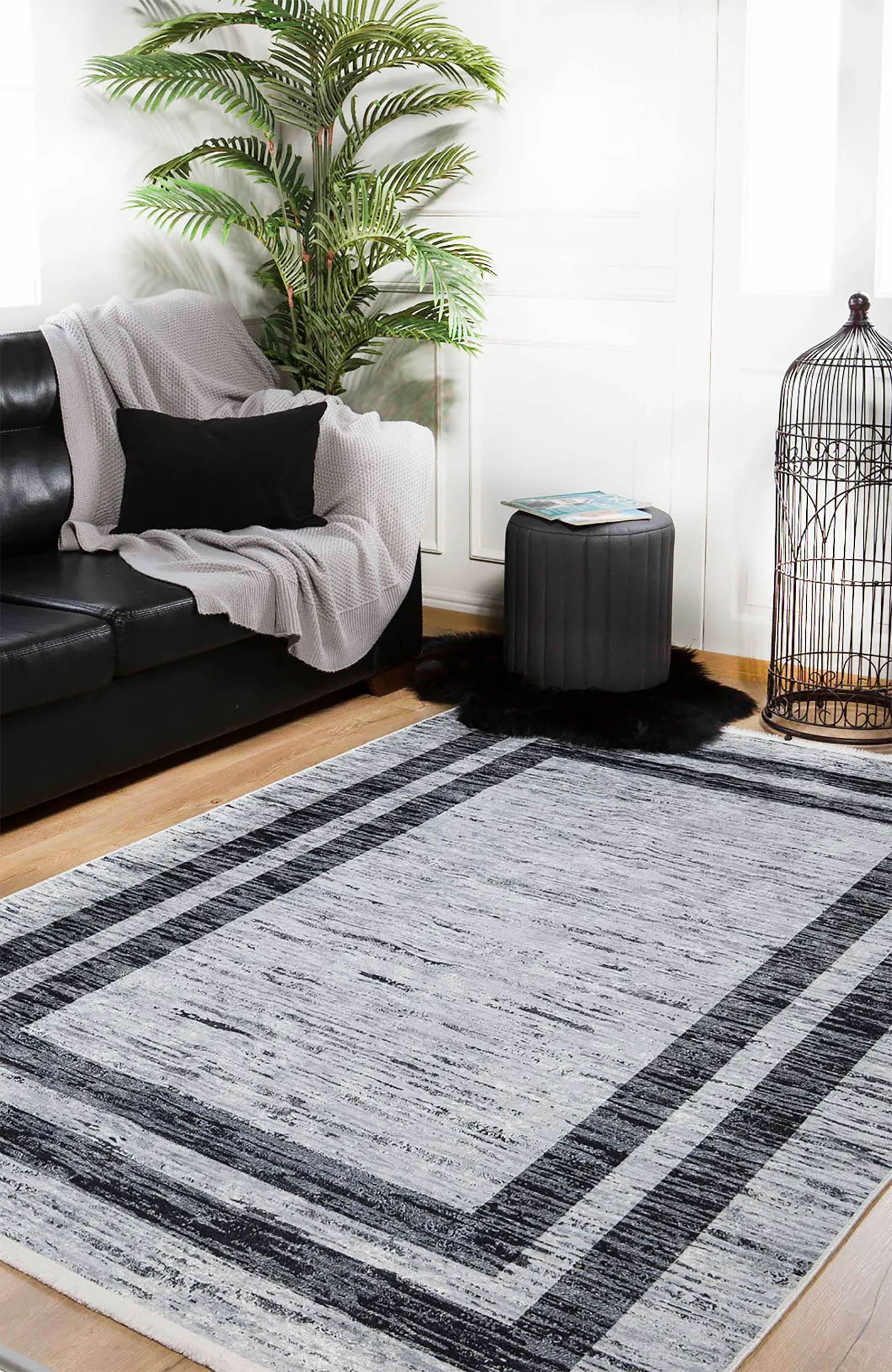 Modern Halı | Siyah Beyaz Soyut Çizgili | Minimalist Bordür