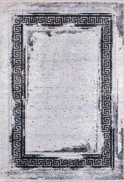 Modern Halı | Yunan Anahtarı (Greek Key) Bordürlü | Siyah Beyaz Eskitme