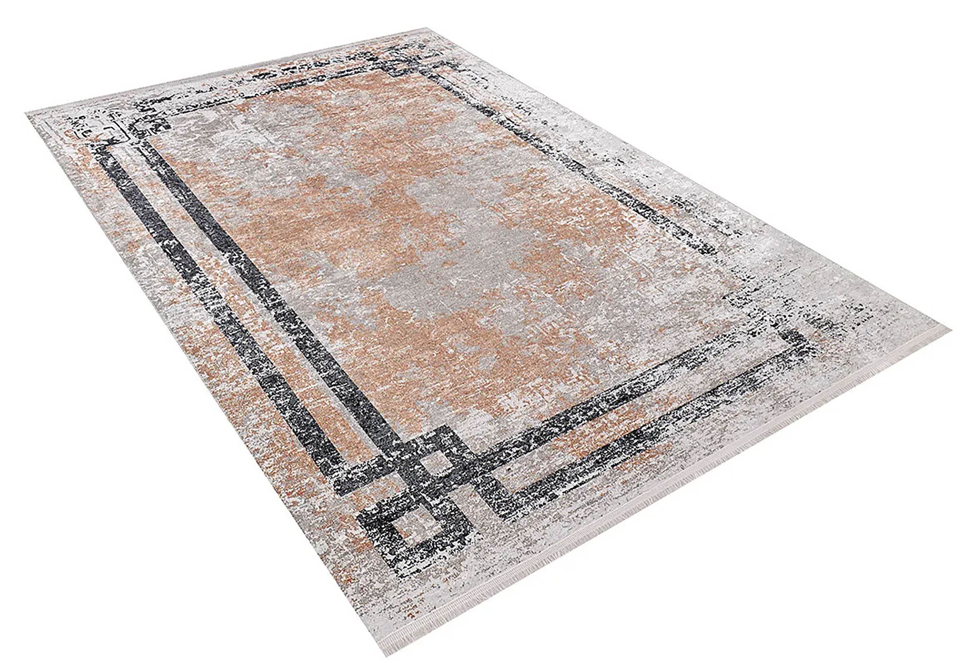 Brown Beige Geometric Antique Art Deco Rug