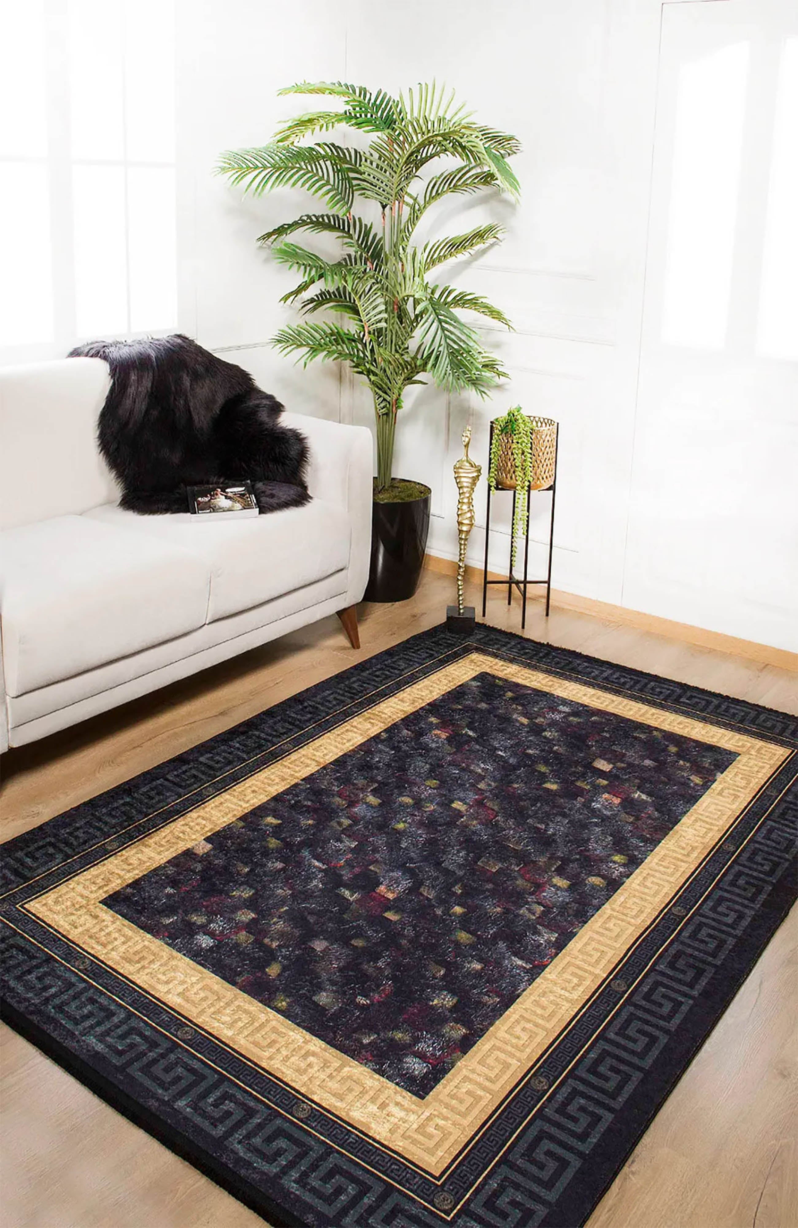 Brown Beige Geometric Antique Art Deco Rug