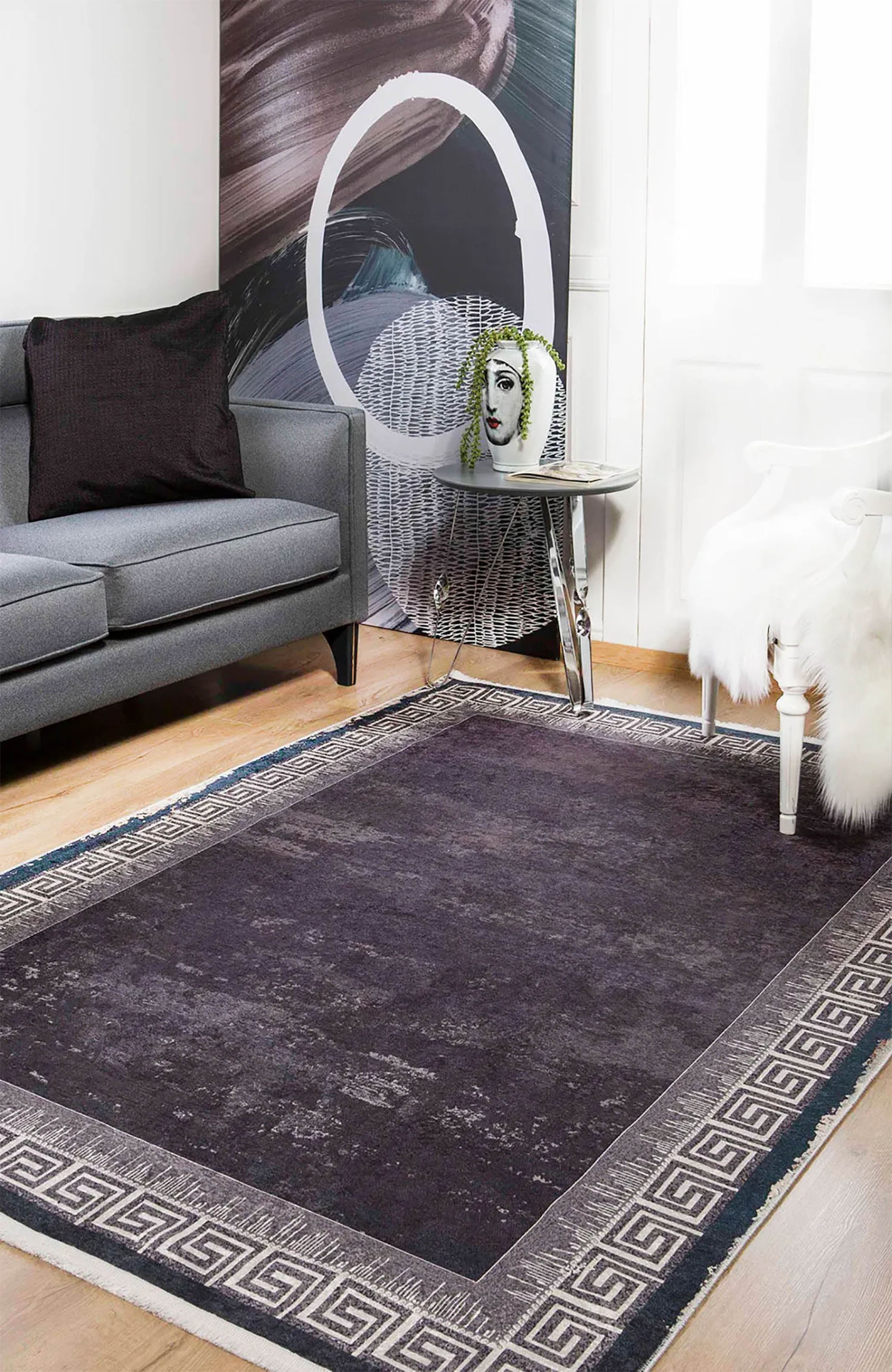 Brown Beige Geometric Antique Art Deco Rug