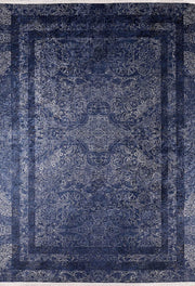 Derin Lacivert Damask Desenli Çerçeveli Bordürlü Halı