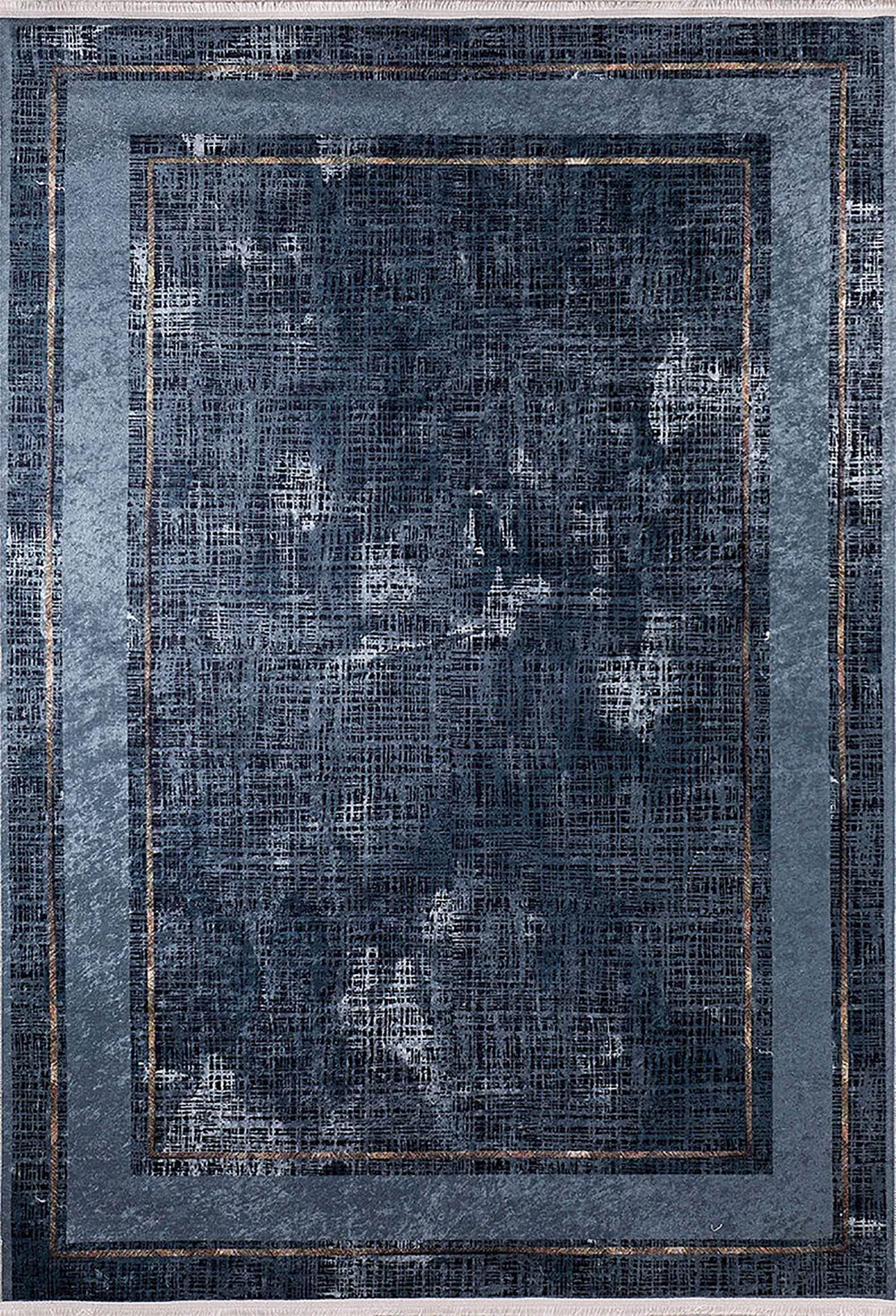 Lacivert Bordürlü Modern Desenli Yıkanabilir Halı