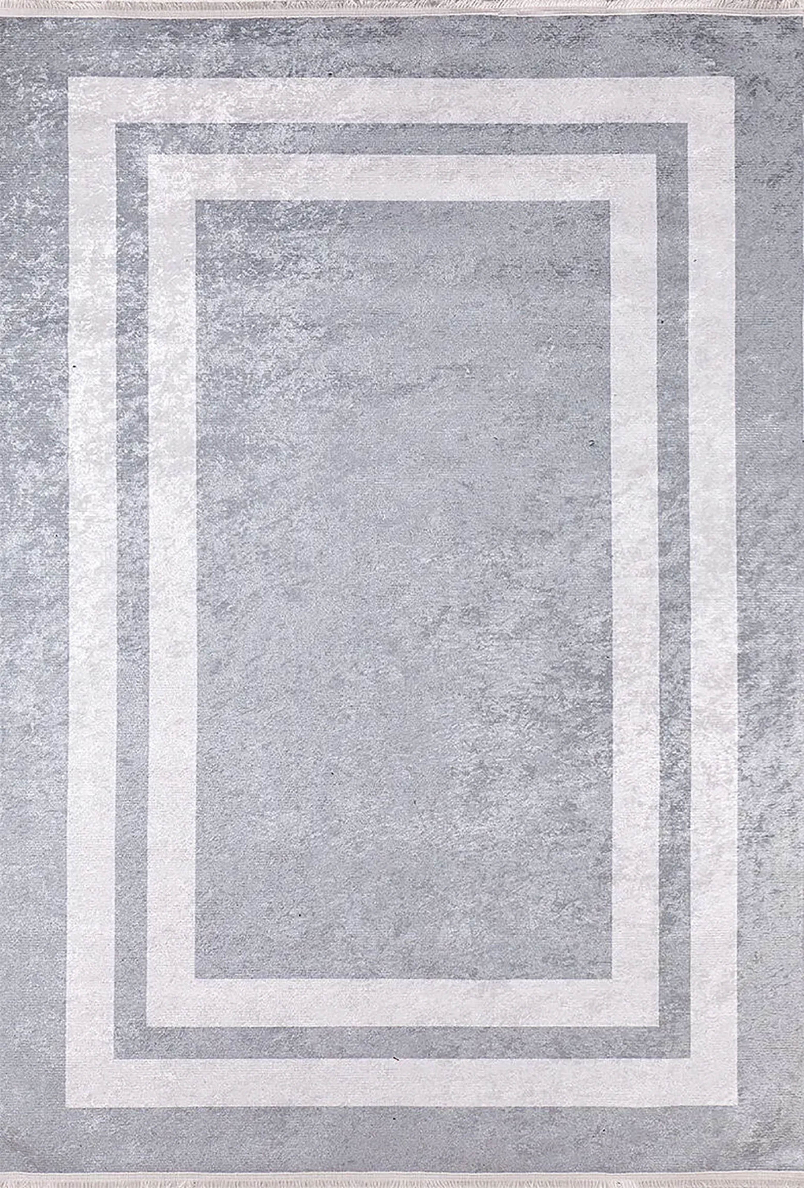 Gri Geometrik Desenli Lüks Bordürlü Halı - Pera Halı