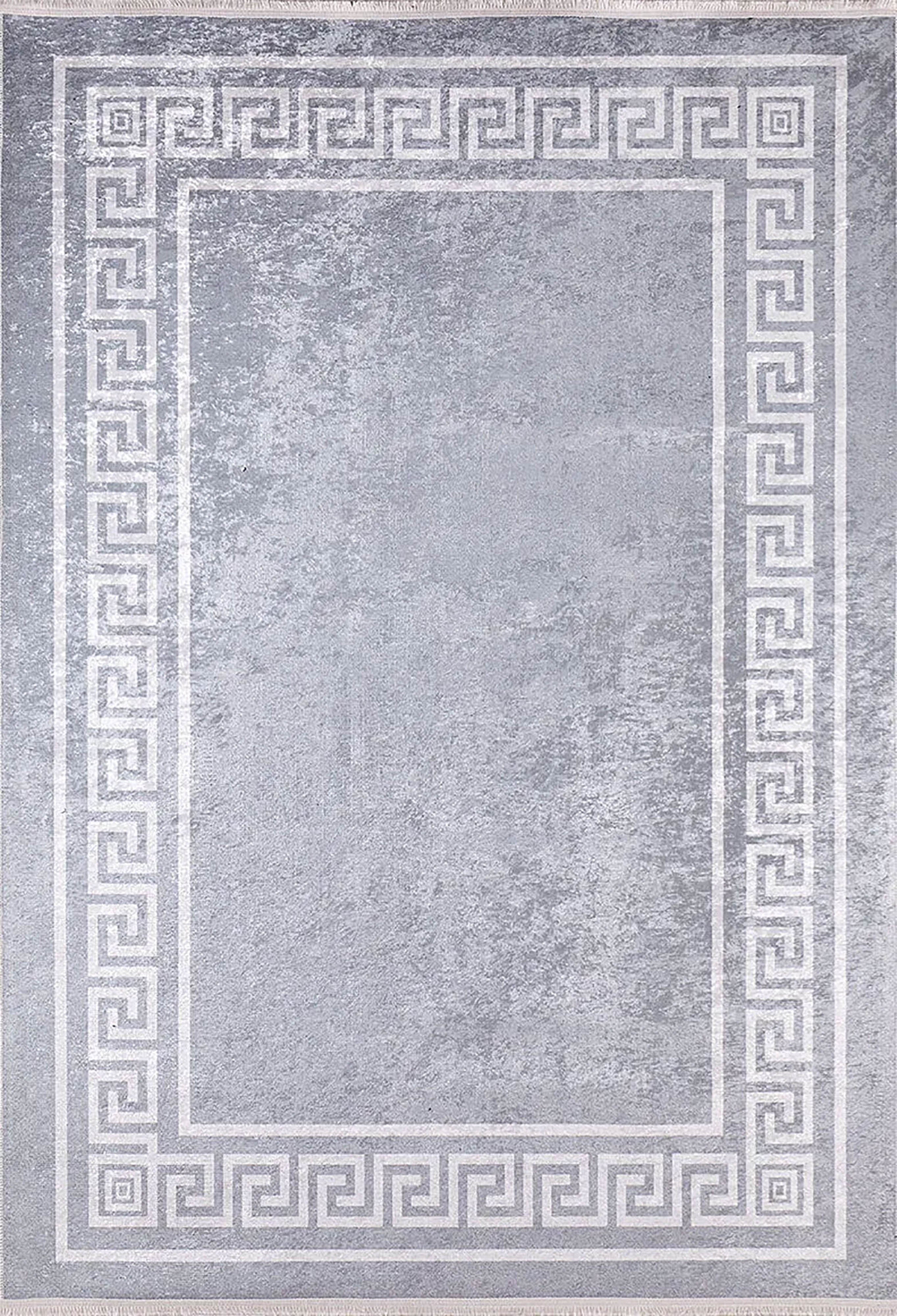 Mermer Desenli Gri Altın Geometrik Bordürlü Halı - Pera Halı