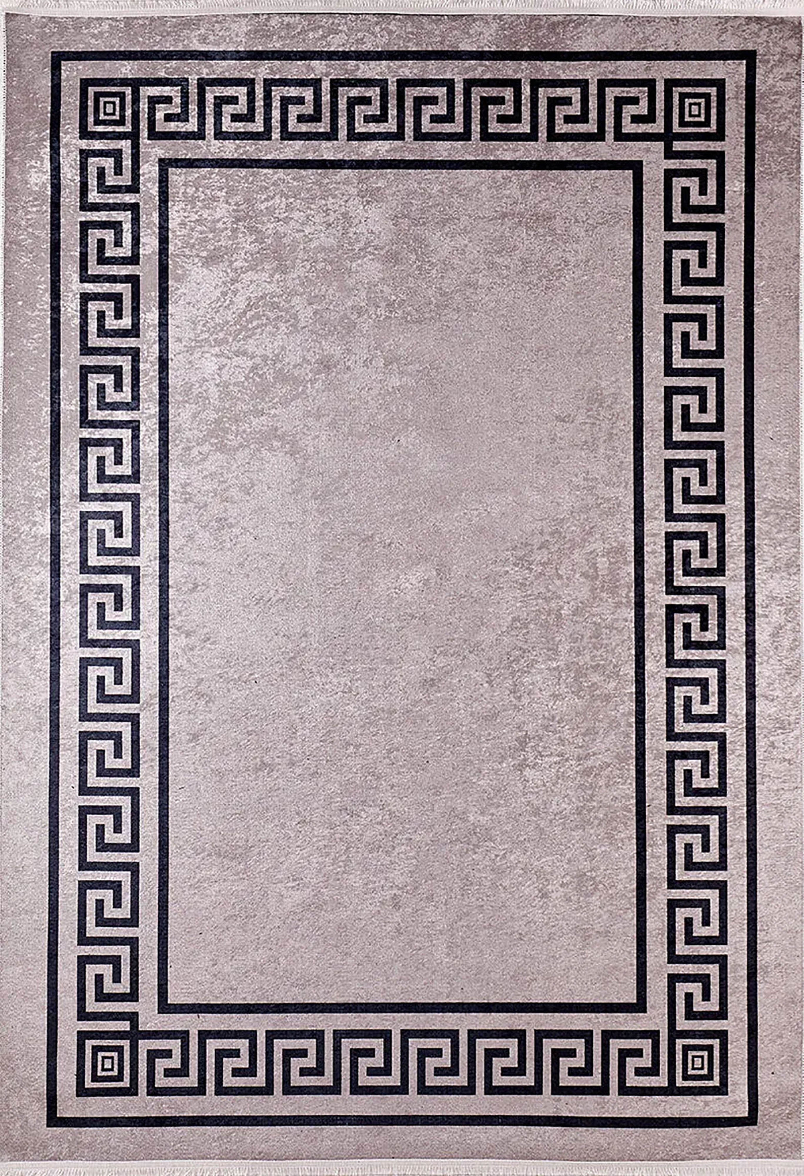 Mermer Desenli Kahverengi Geometrik Bordürlü Halı - Pera Halı