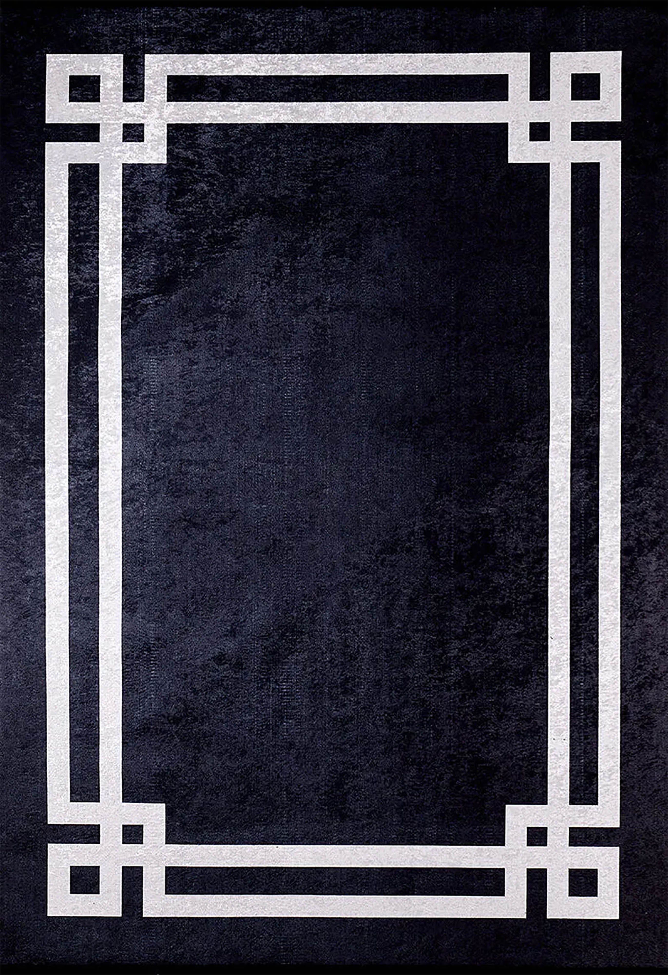 Modern Halı | Siyah Zeminli Beyaz Art Deco Bordürlü