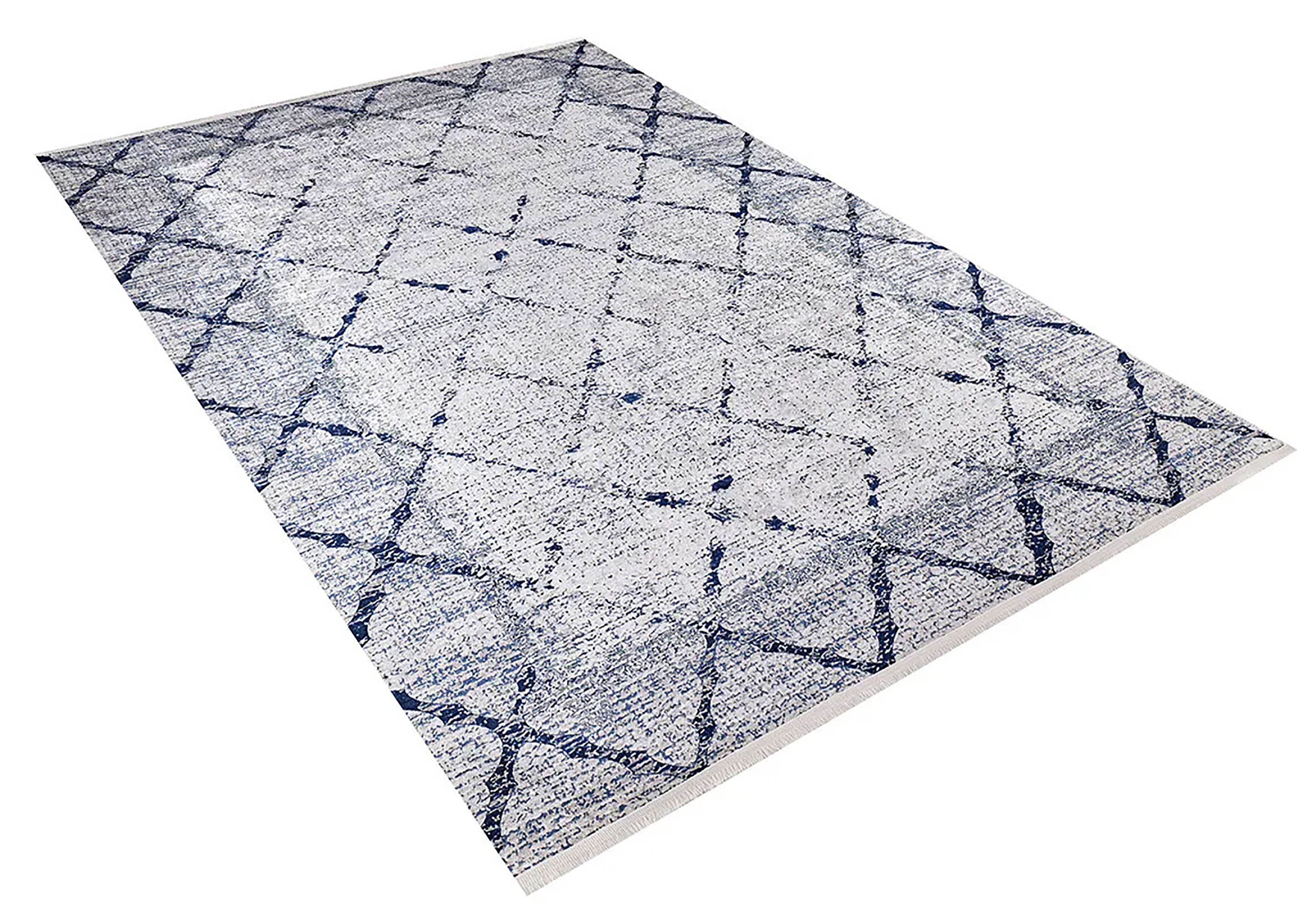 Gri Mavi Geometrik Antik Art Deco Halı - Pera Halı