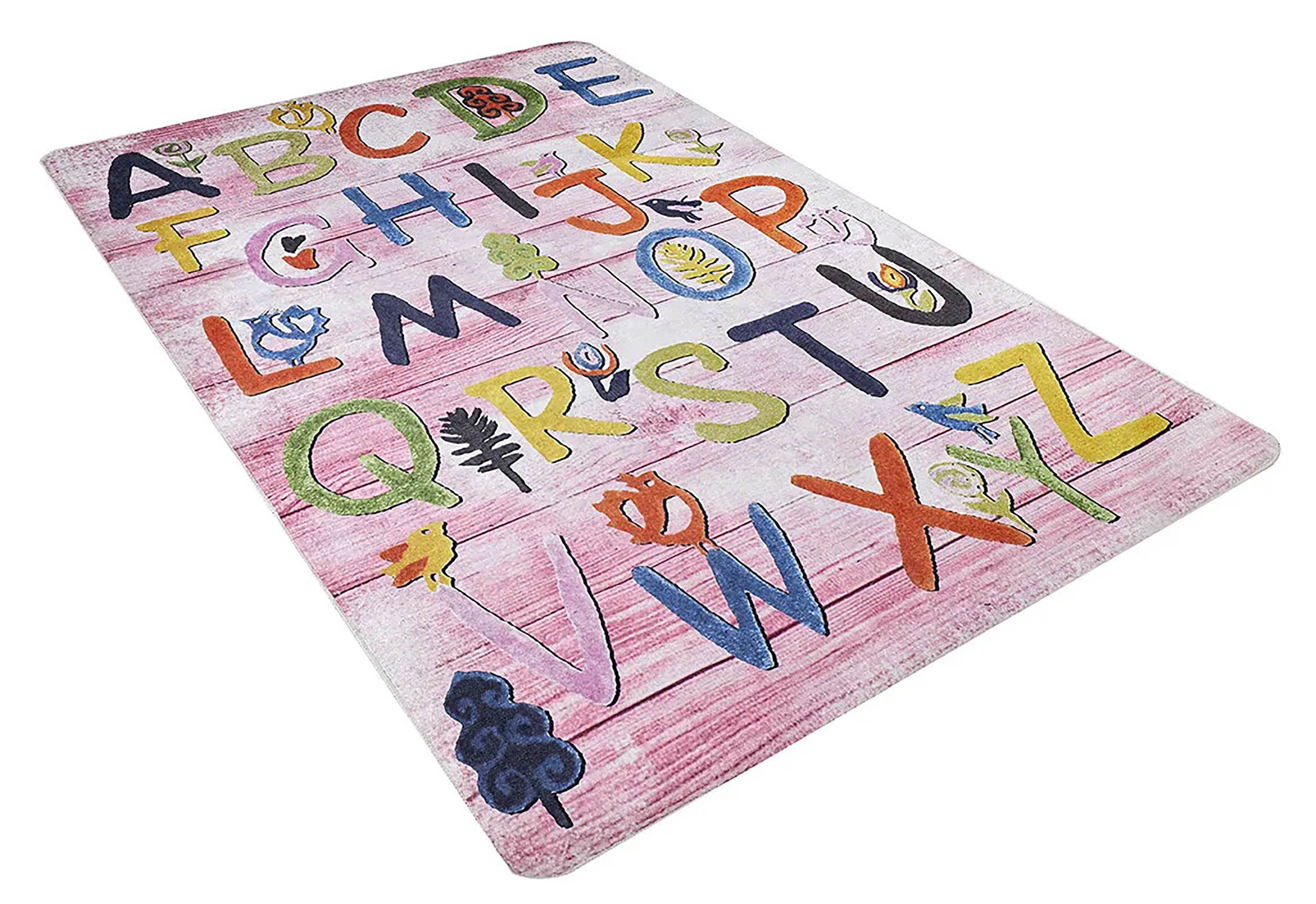 Pink Children's Carpet with Heart Pattern
