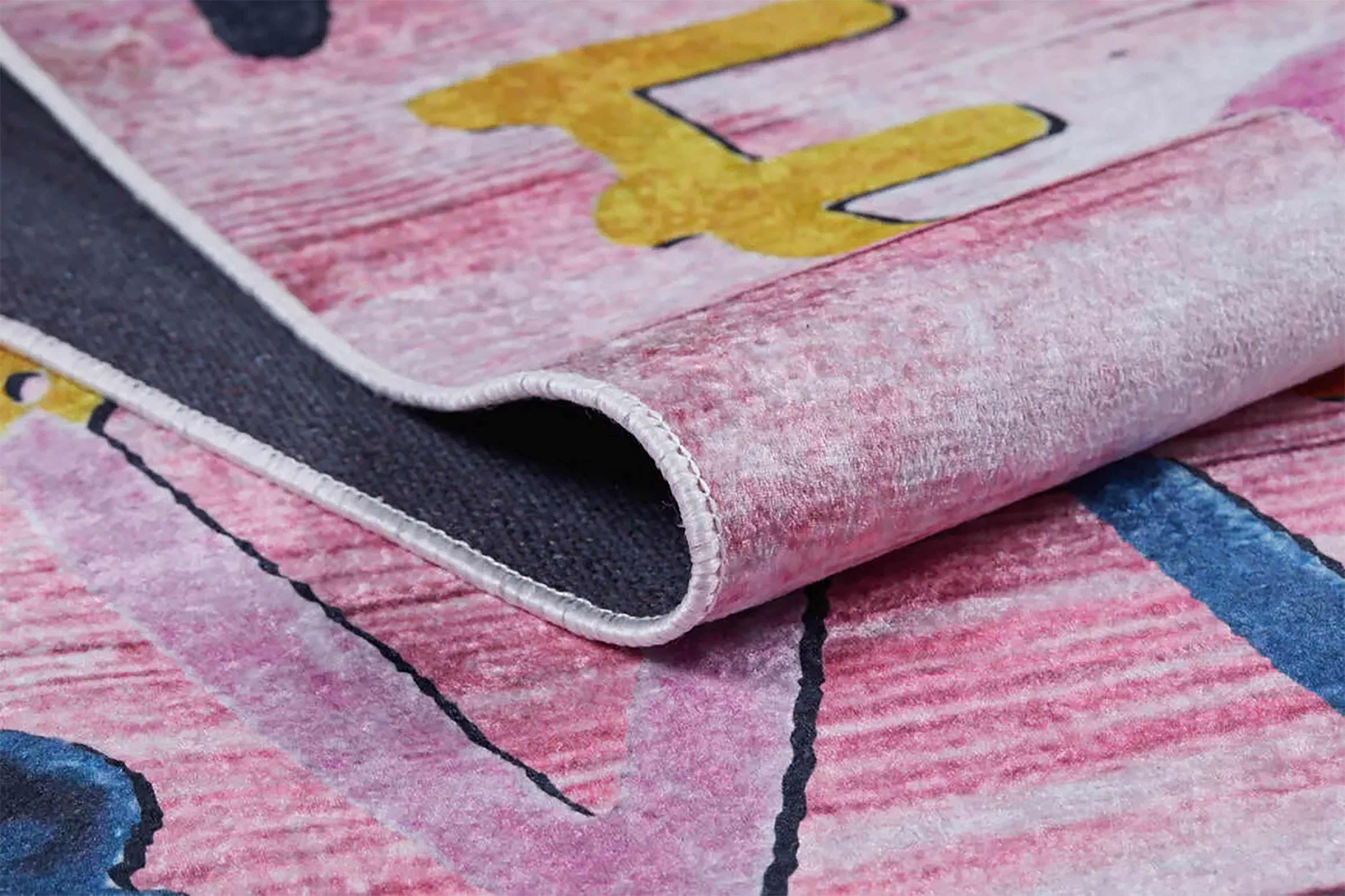 Pink Children's Carpet with Heart Pattern