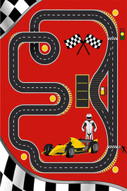 Eğlenceli Yarış Pisti Desenli F1 Çocuk Halısı