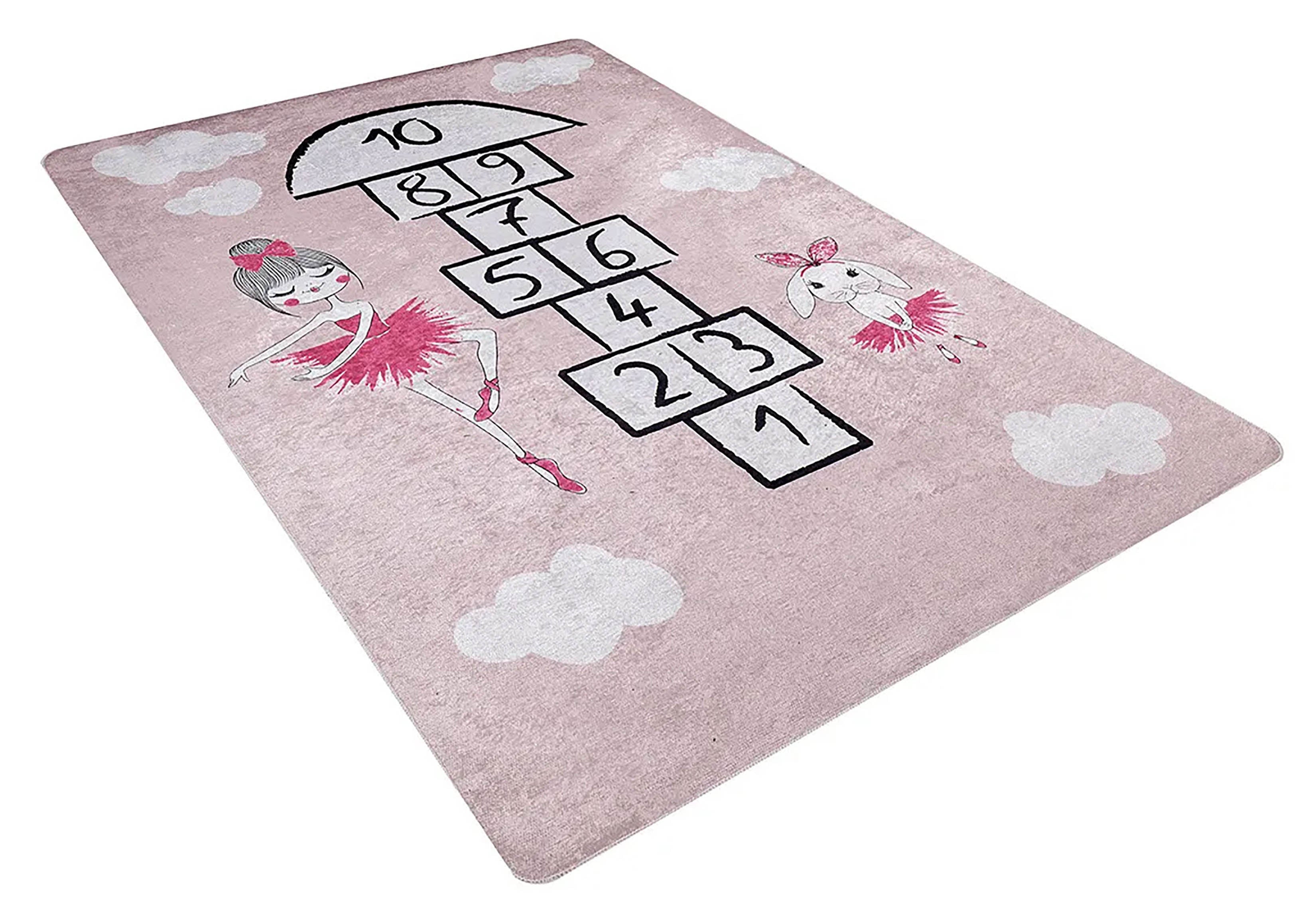 Pembe Seksek ve Balerin Desenli Çocuk Halısı – Yıkanabilir
