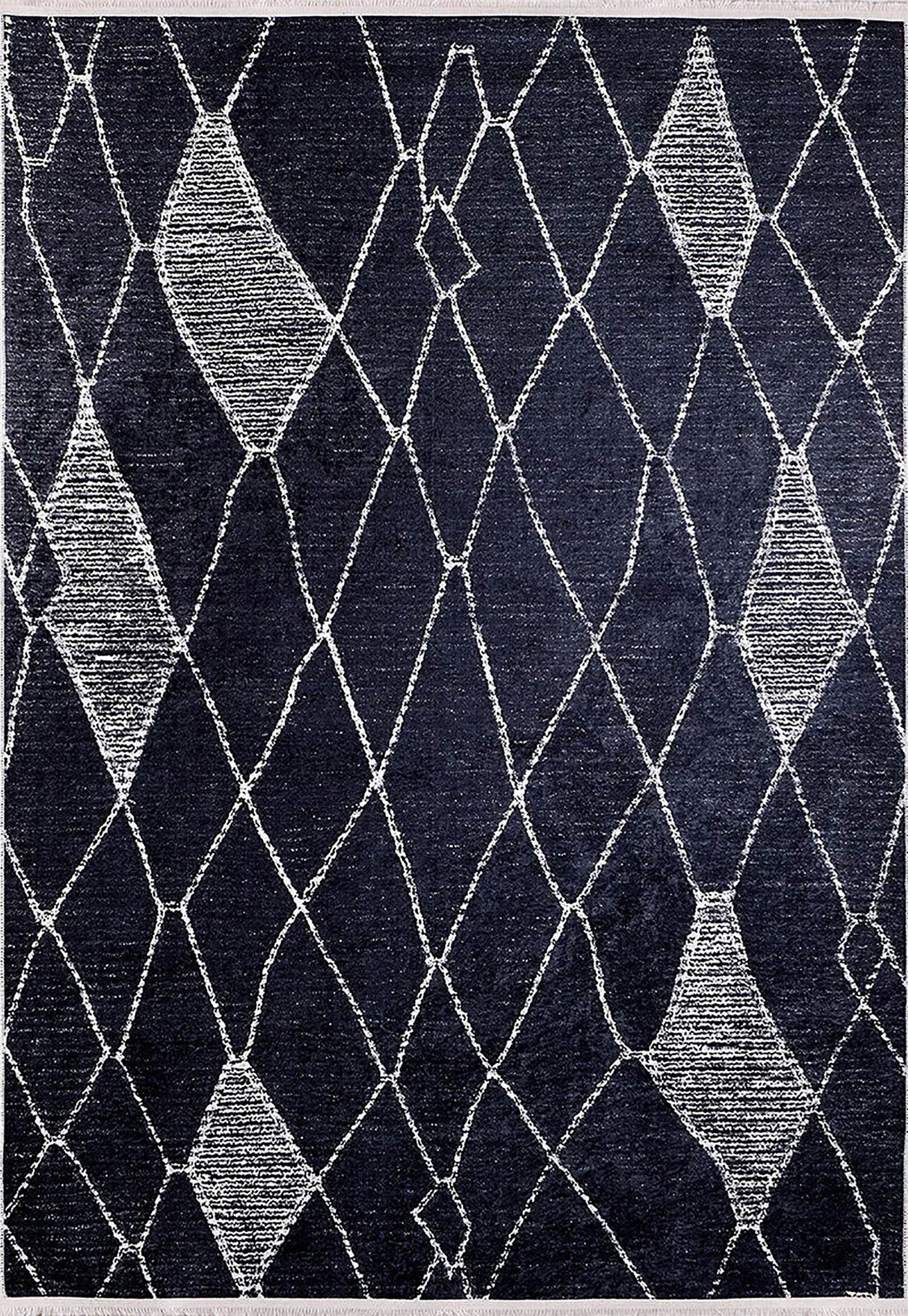 Siyah Beyaz Soyut Baklava Desenli Modern Geometrik Halı