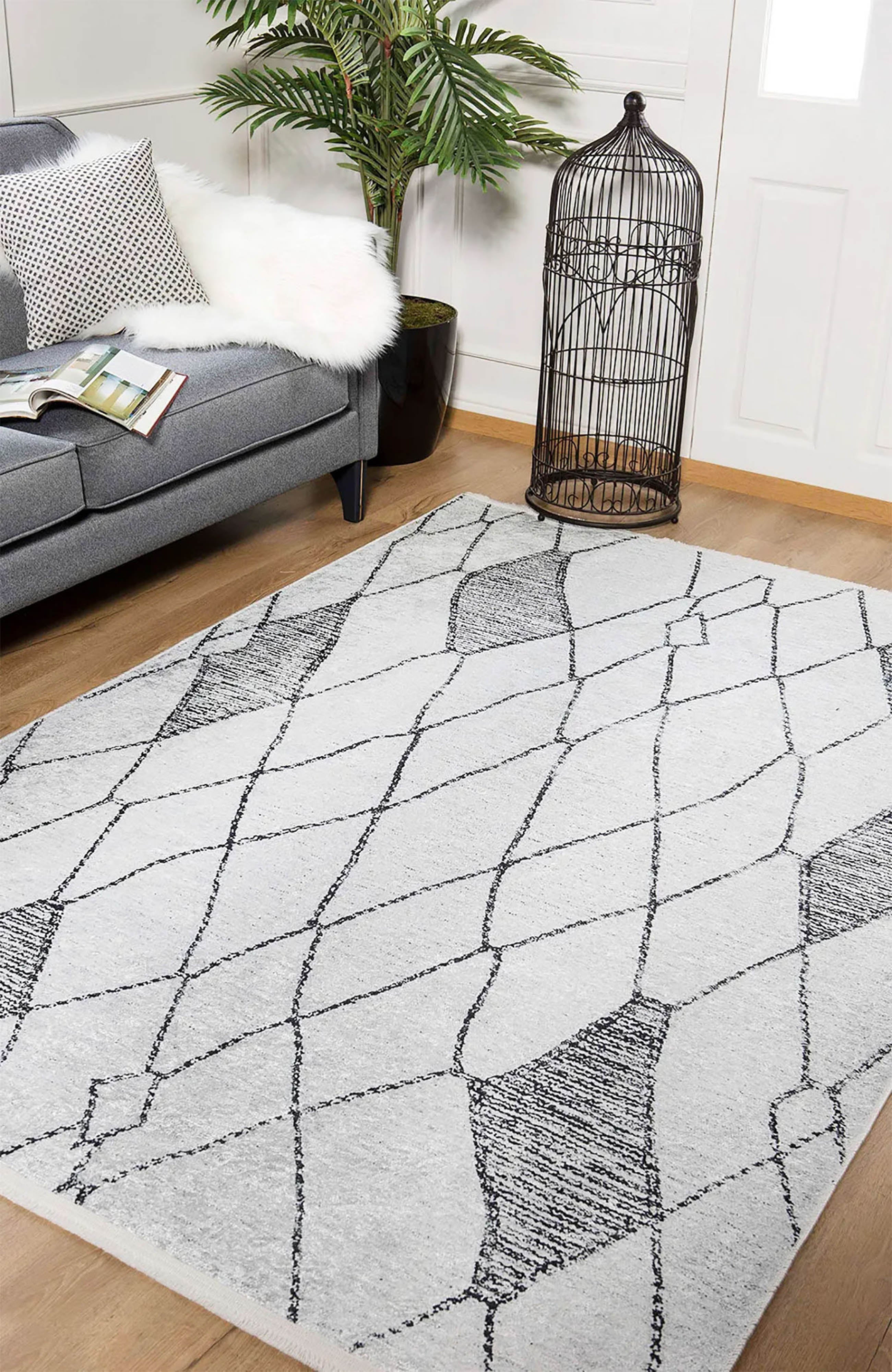 Brown Beige Geometric Antique Art Deco Rug