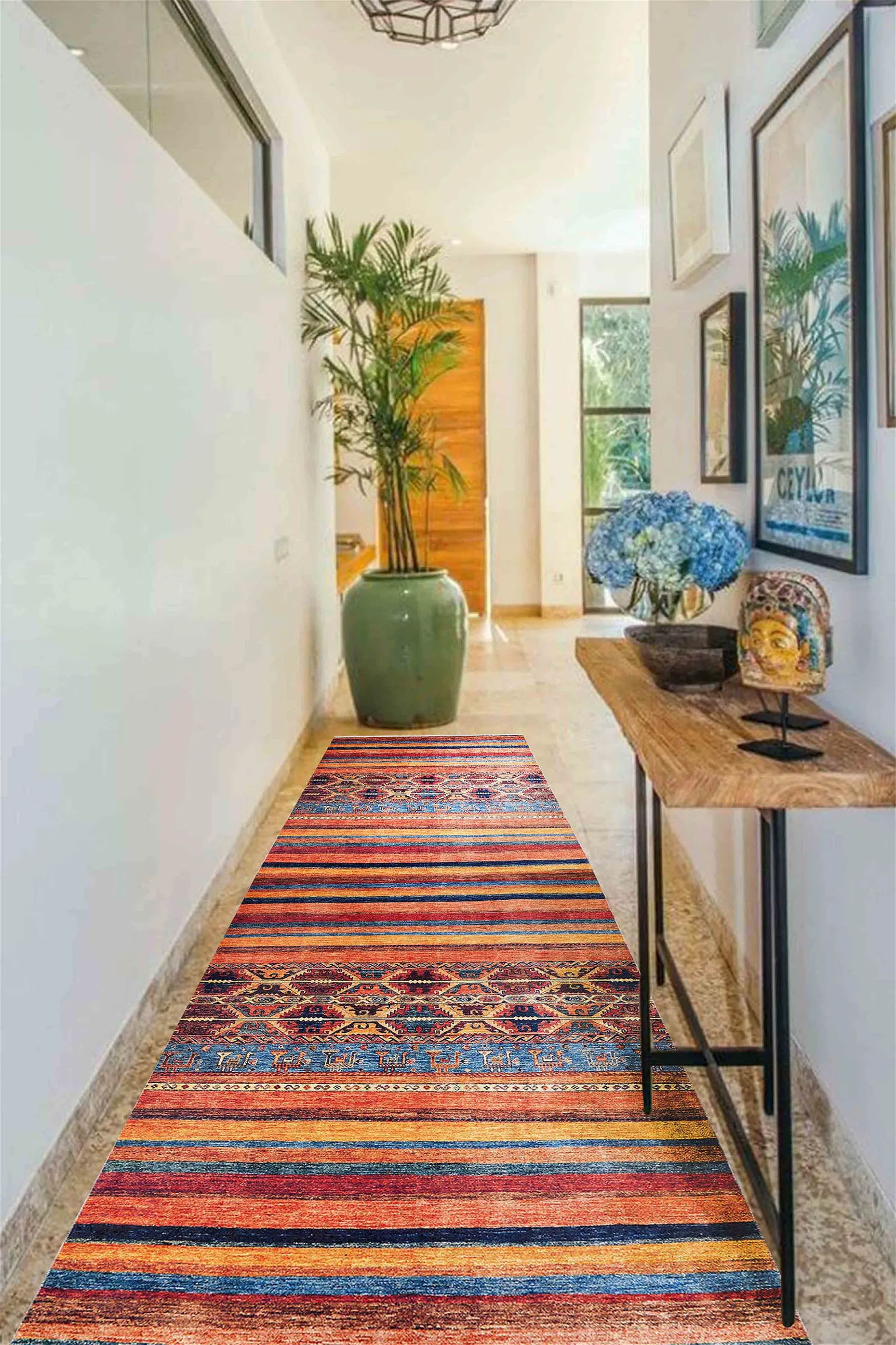 Orange Striped Patterned Kilim Carpet