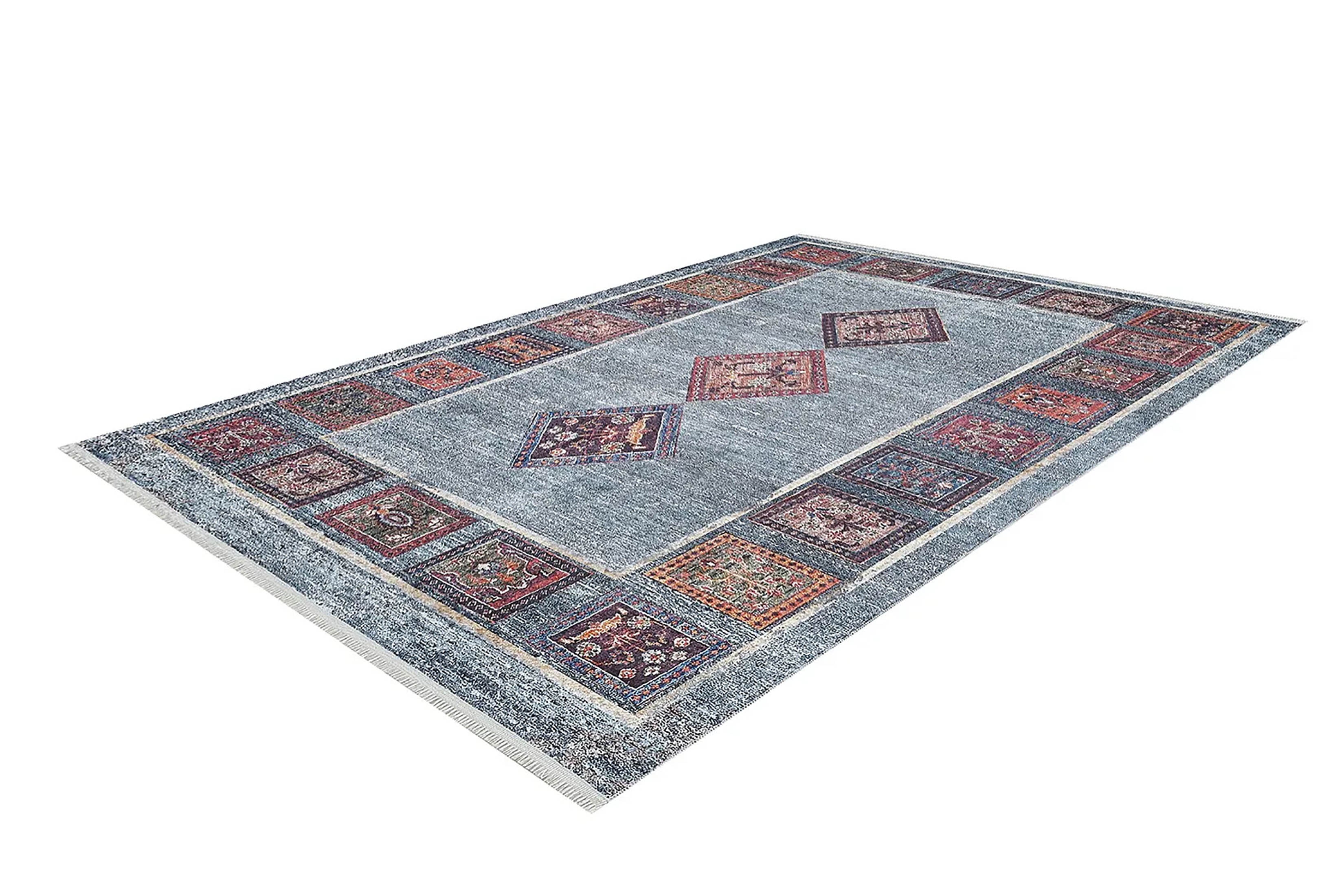 Antik Geometrik Desenli Oryantal Mavi Halı - Pera Halı