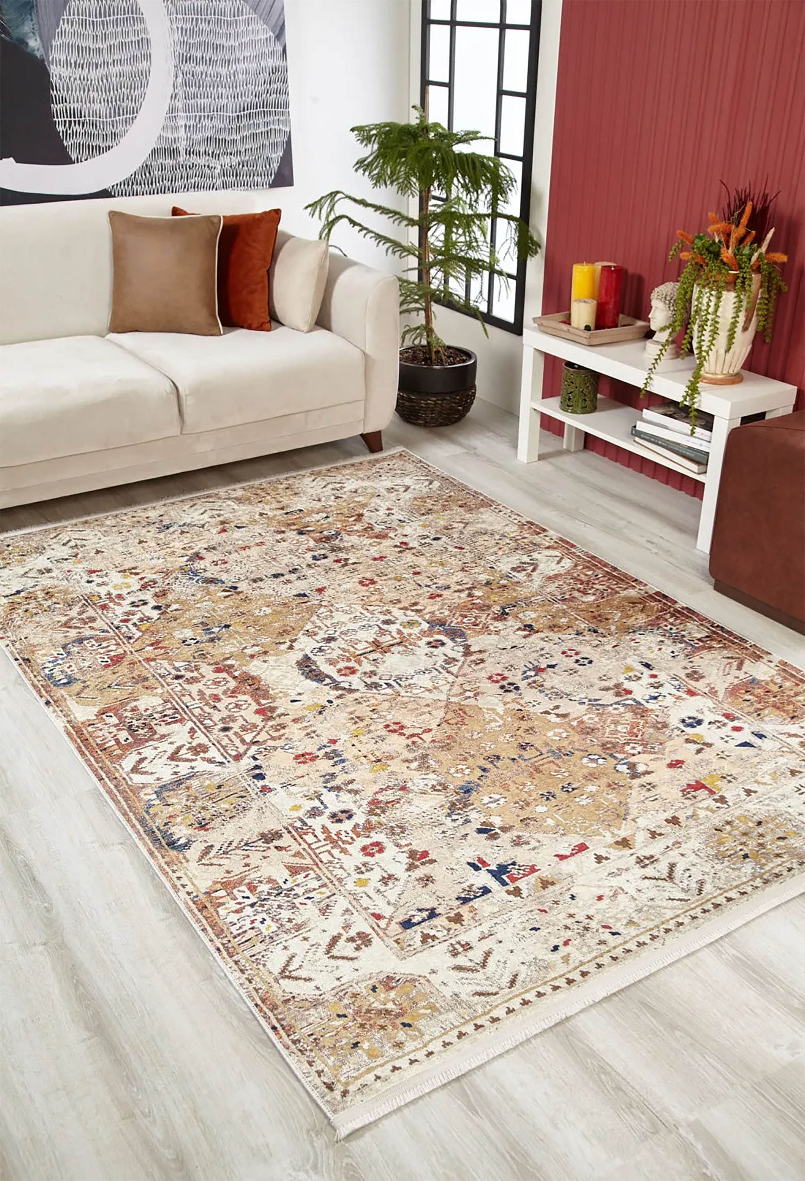Pembe Bej Bohem Modern Kilim Halı - Pera Halı