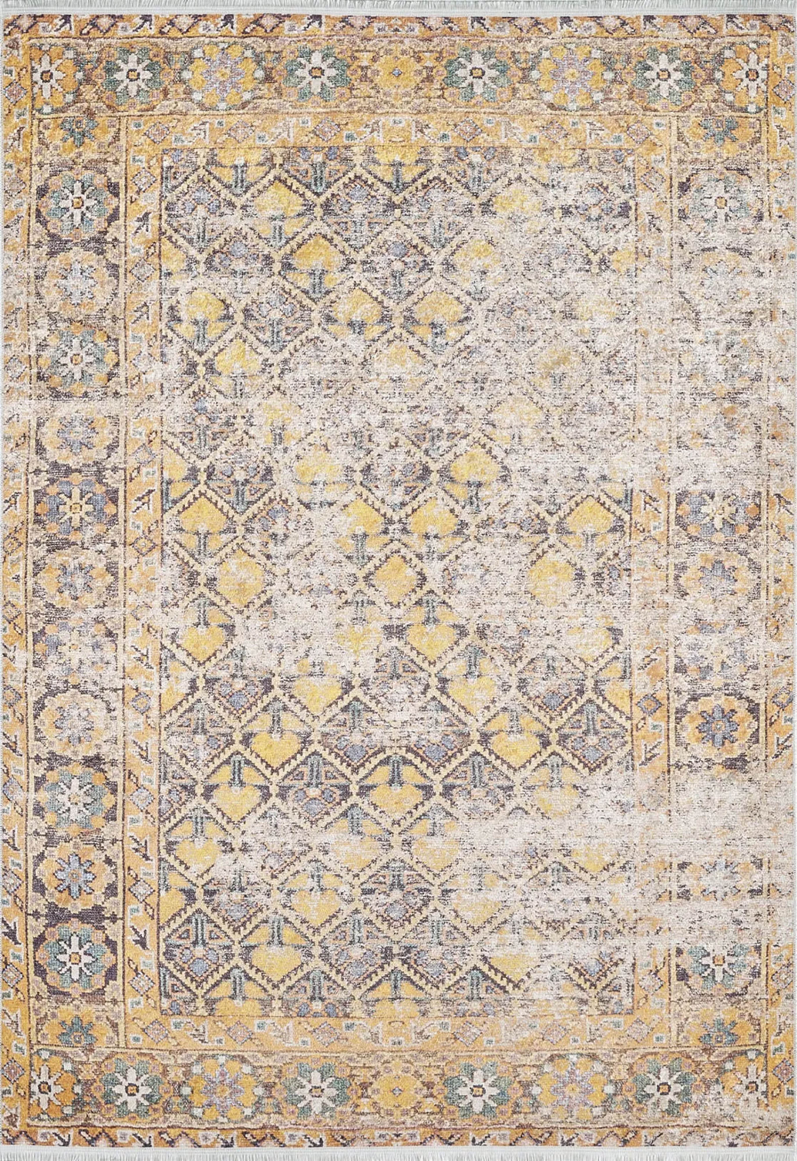 Petek Desenli Sarı Modern Halı - Pera Halı