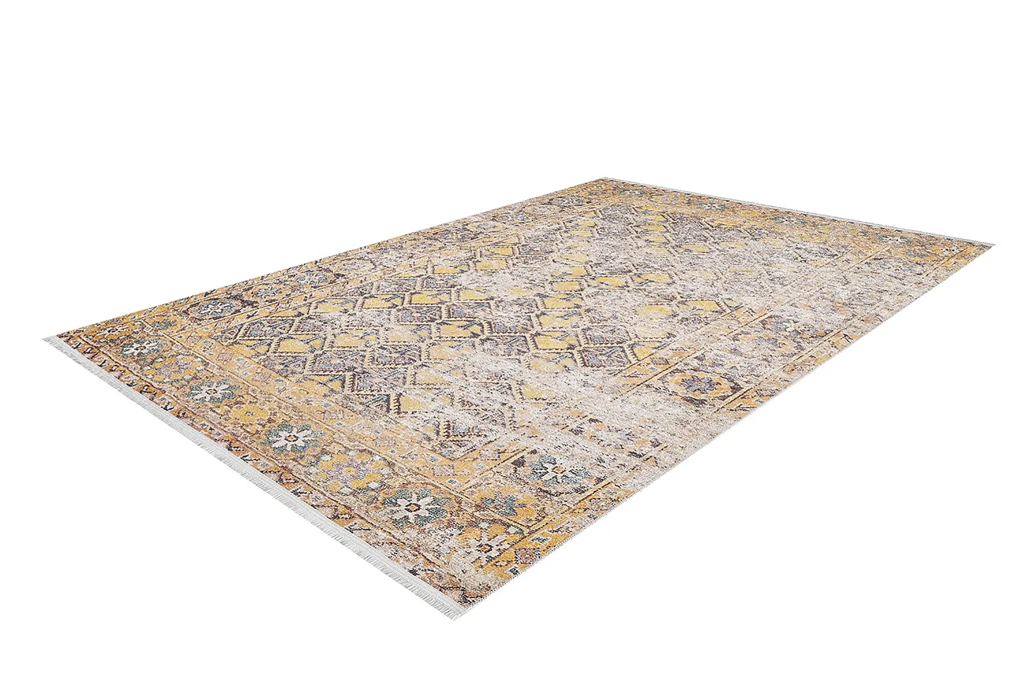 Petek Desenli Sarı Modern Halı - Pera Halı