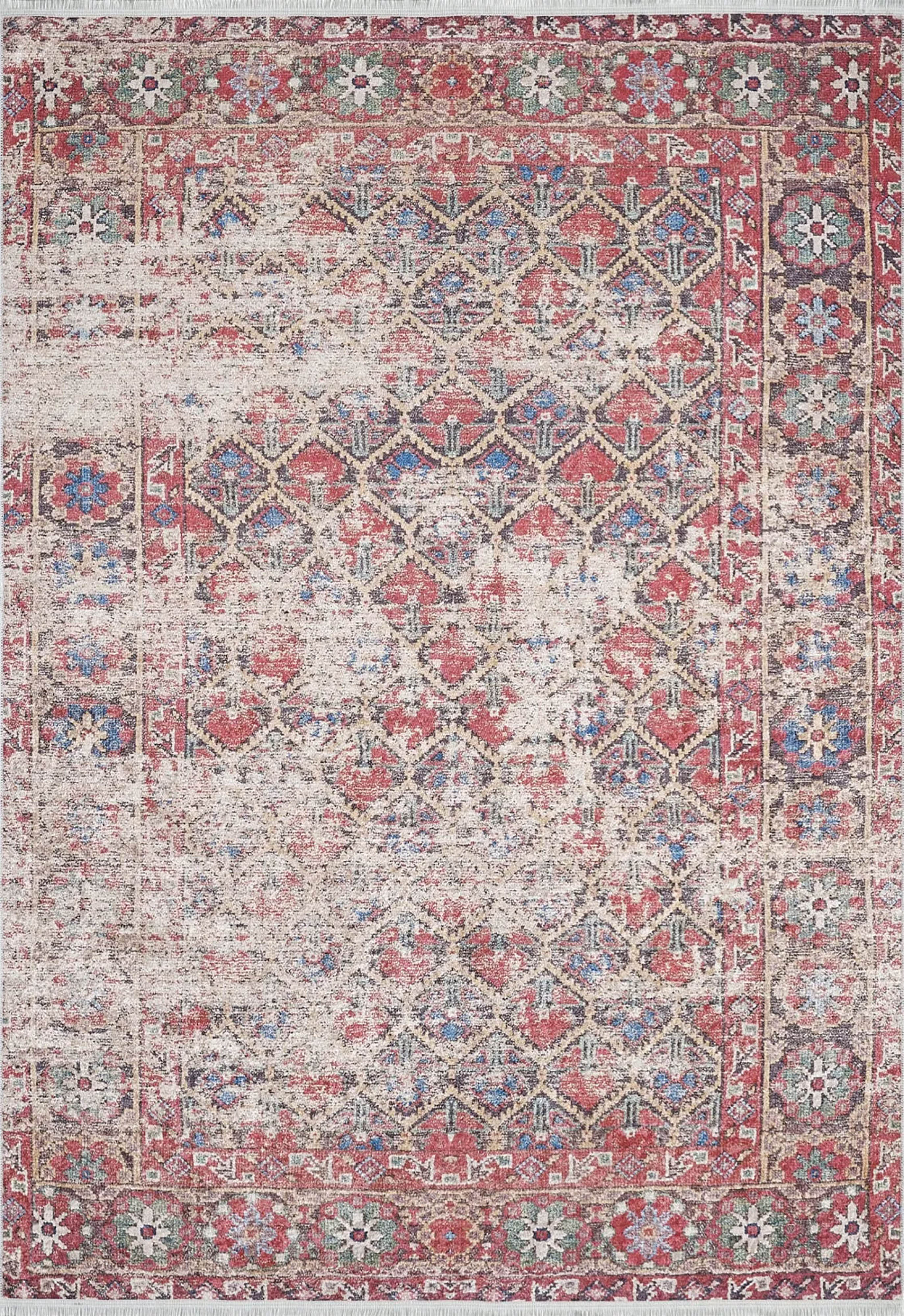 Petek Desenli Kırmızı Modern Halı - Pera Halı