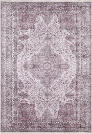 Soluk Pembe Vintage Lila Çiçek Desenli Salon Halısı