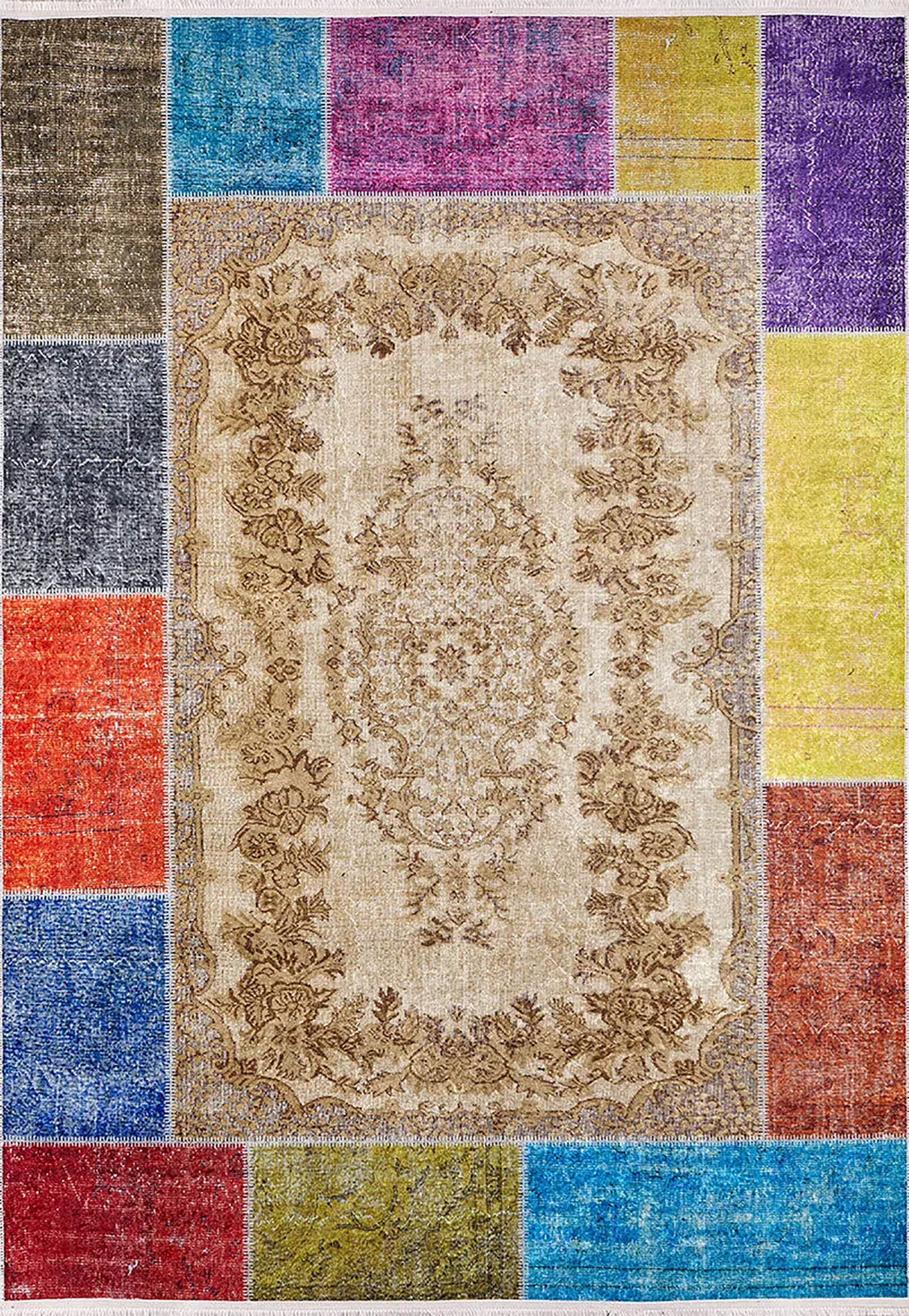 Brown Beige Geometric Antique Art Deco Rug