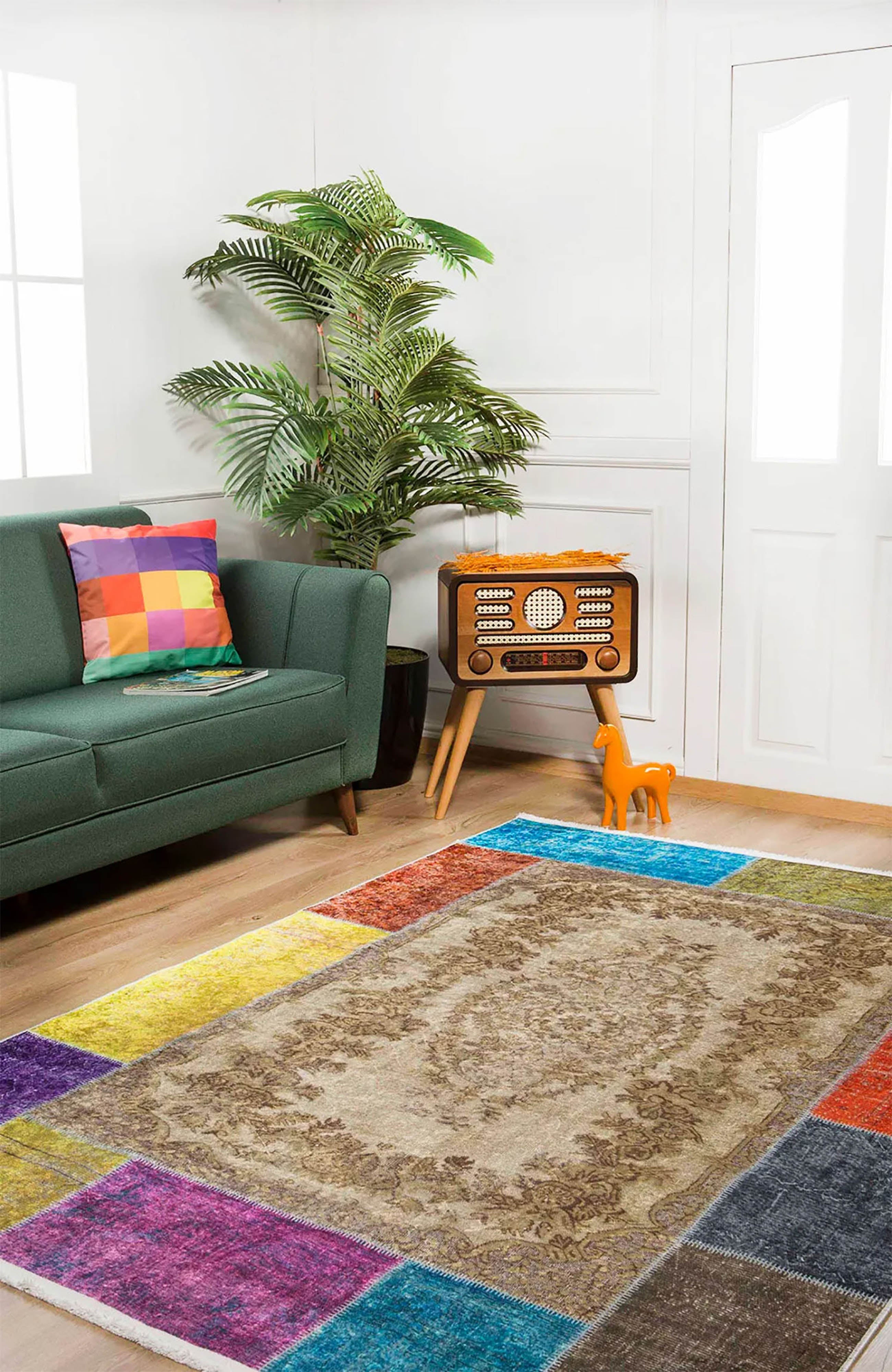 Brown Beige Geometric Antique Art Deco Rug