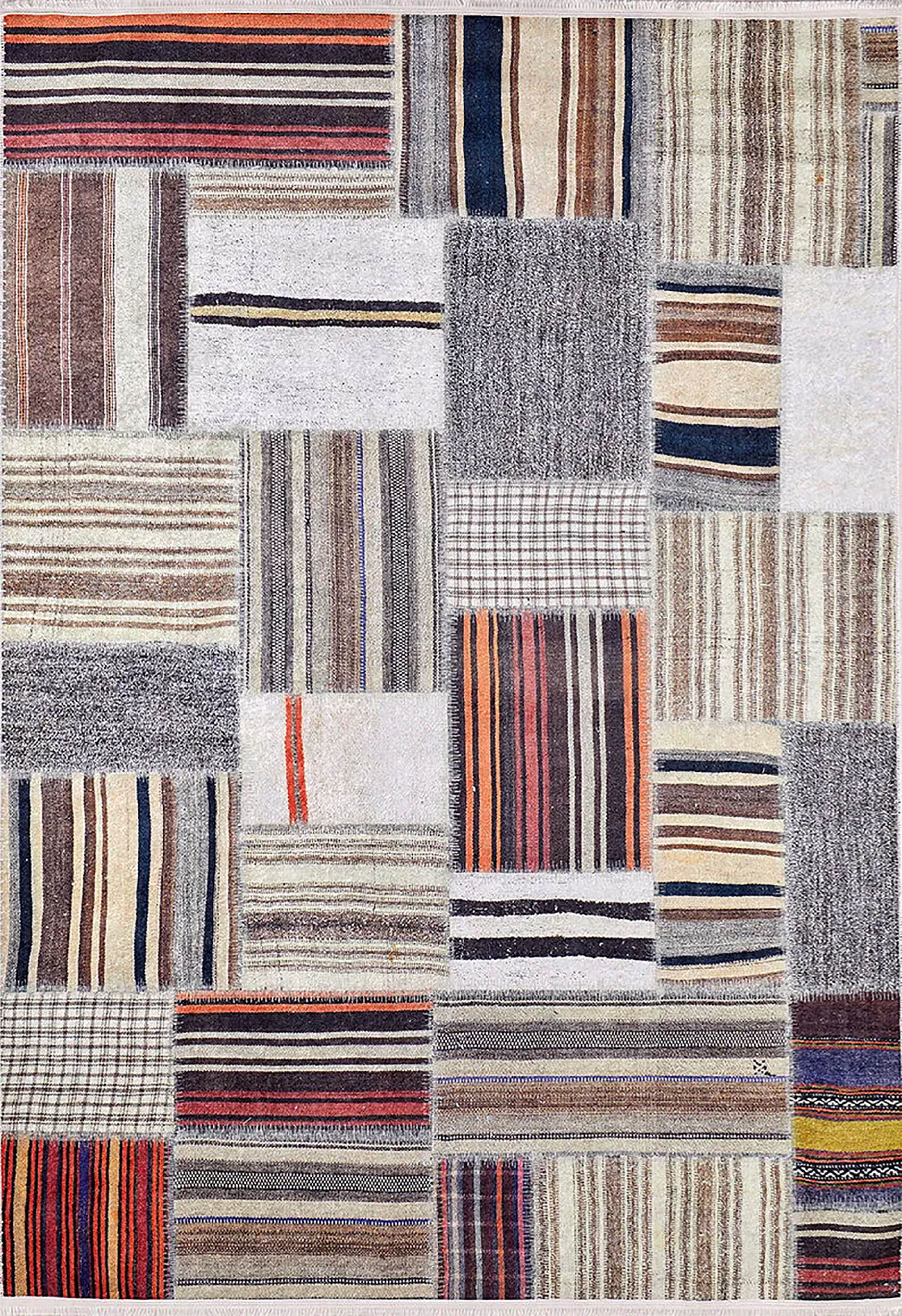 Brown Beige Geometric Antique Art Deco Rug