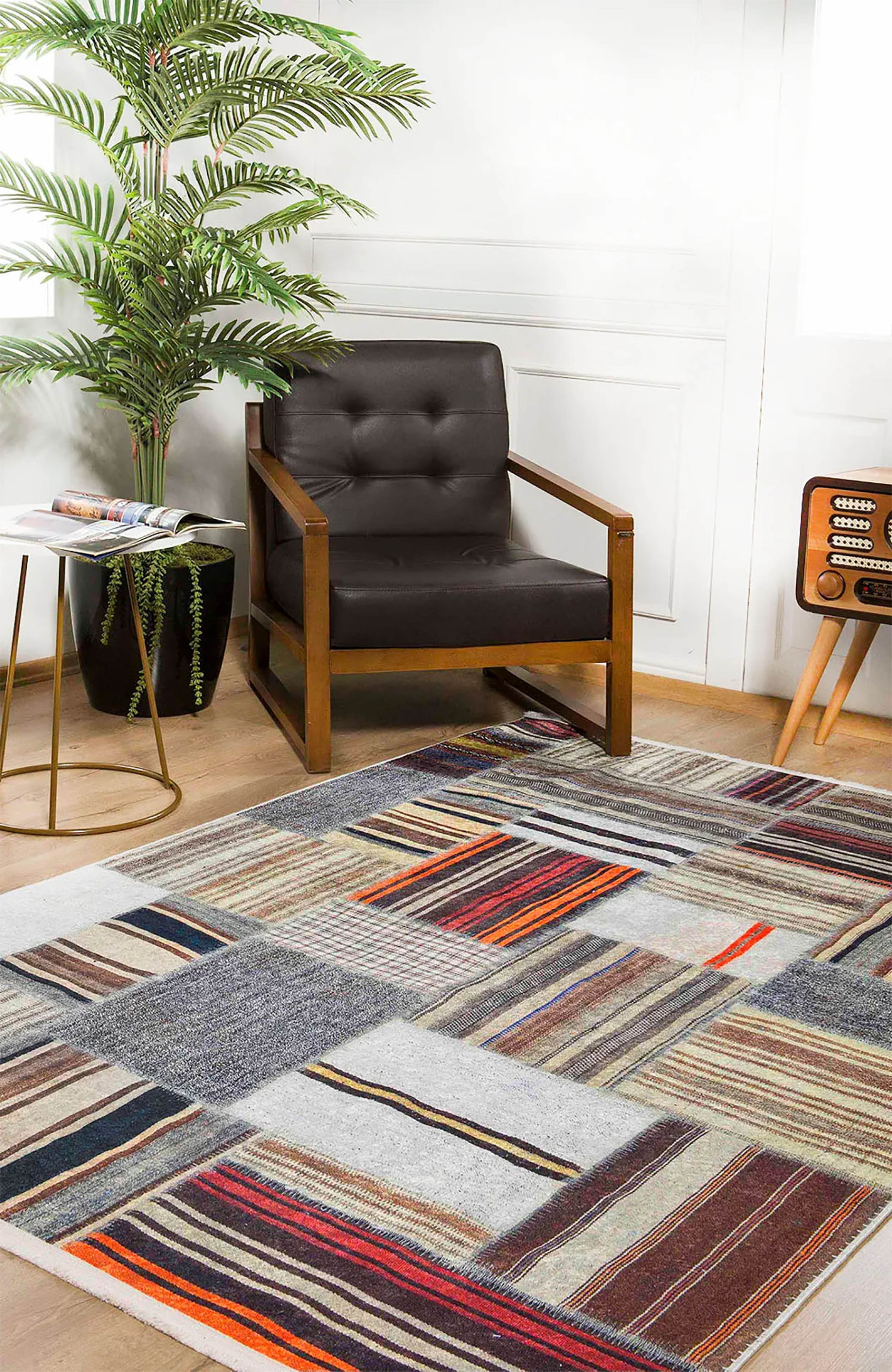 Brown Beige Geometric Antique Art Deco Rug