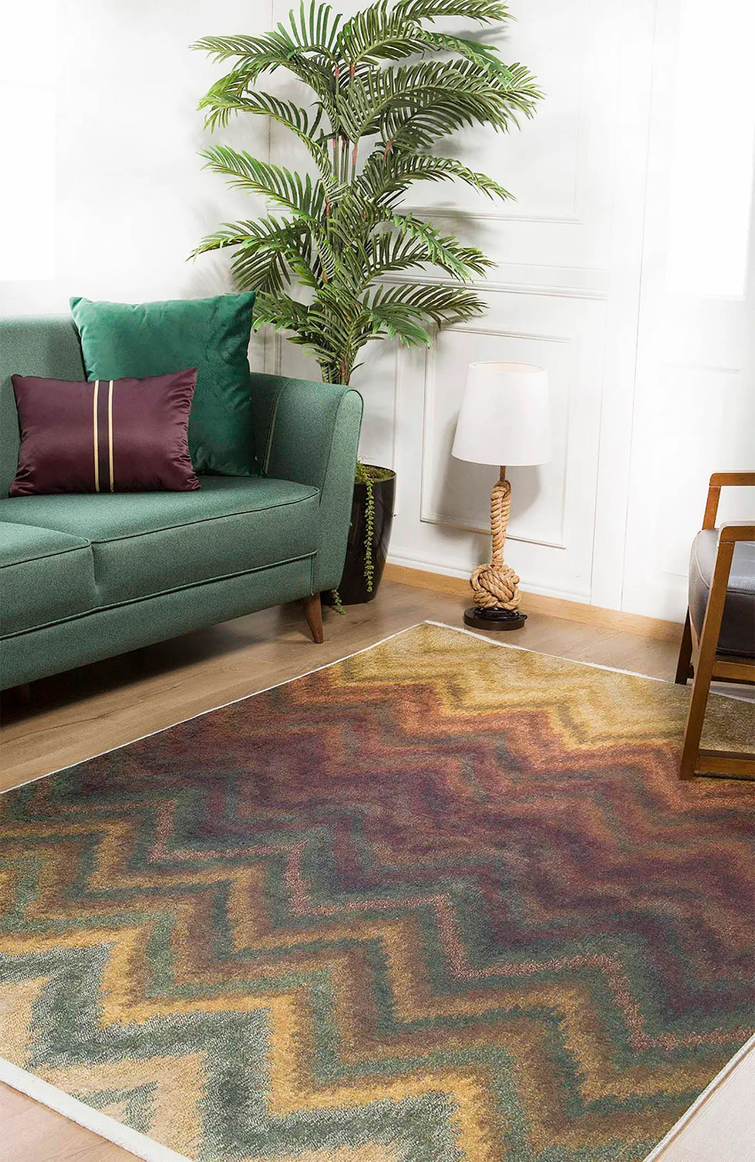 Brown Beige Geometric Antique Art Deco Rug