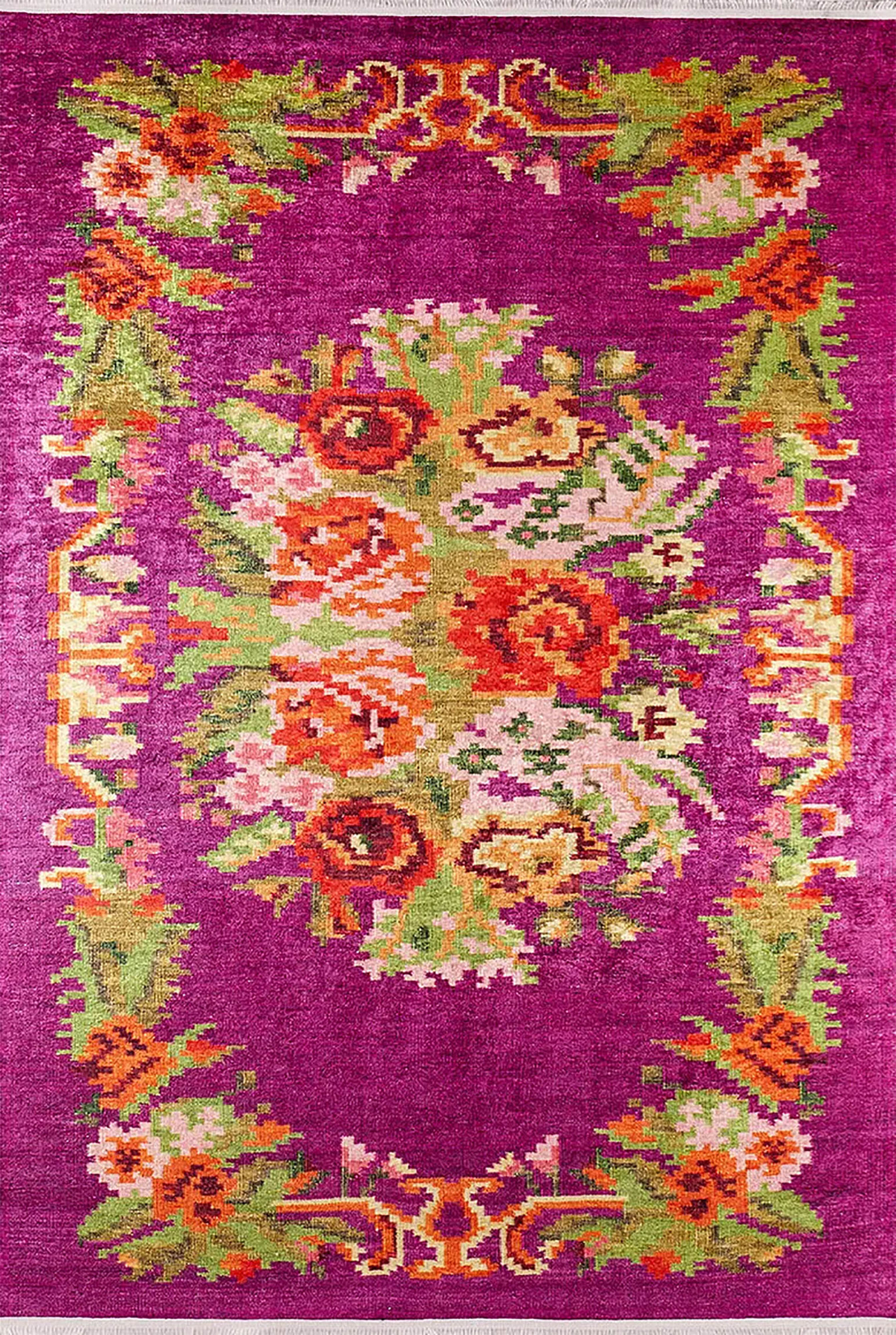 Karabağ Dekoratif Bohem Çiçekli Kilim Halı - Pera Halı