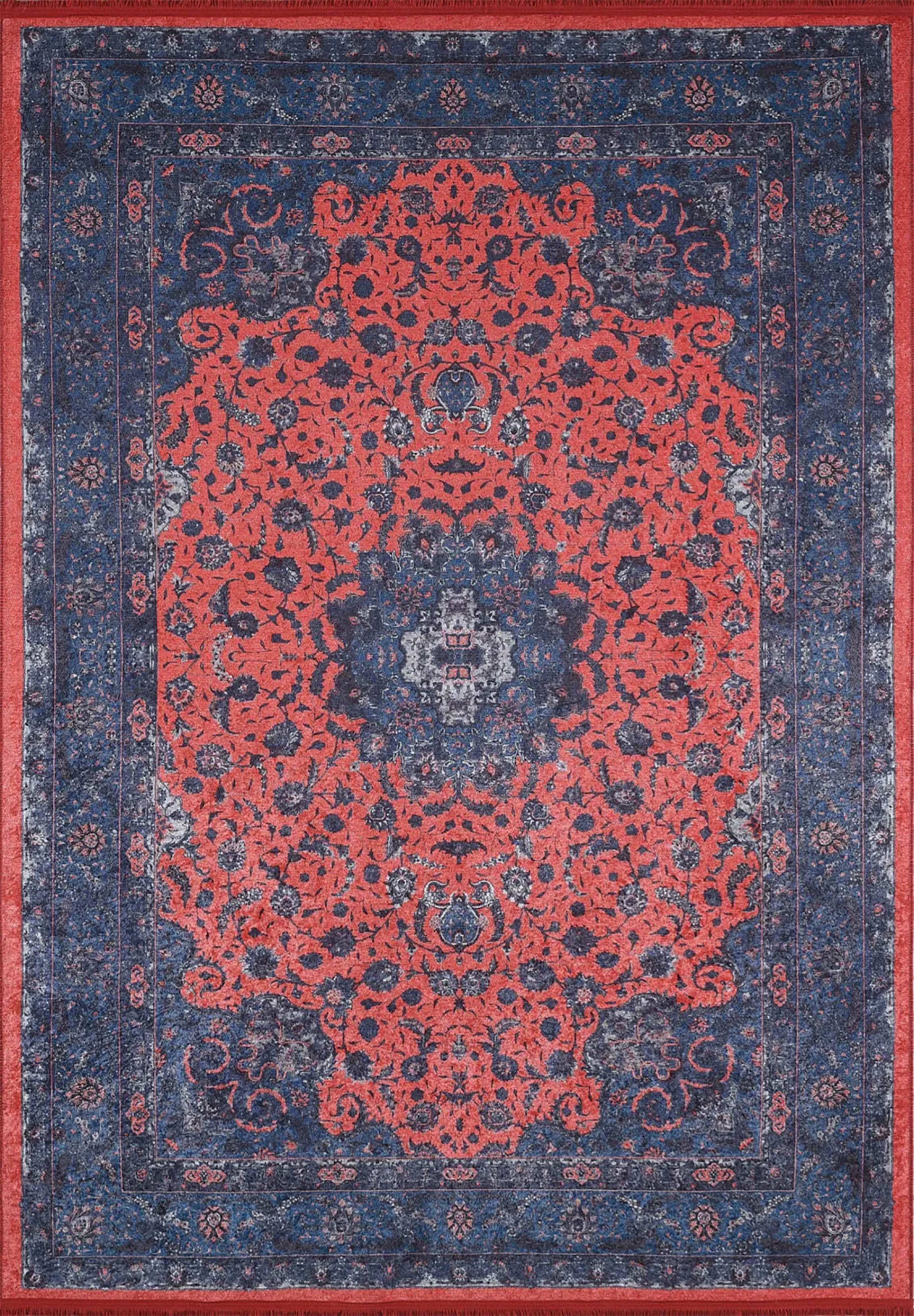 Çiçekli Geleneksel  Kırmızı Lacivert Vintage Halı - Pera Halı