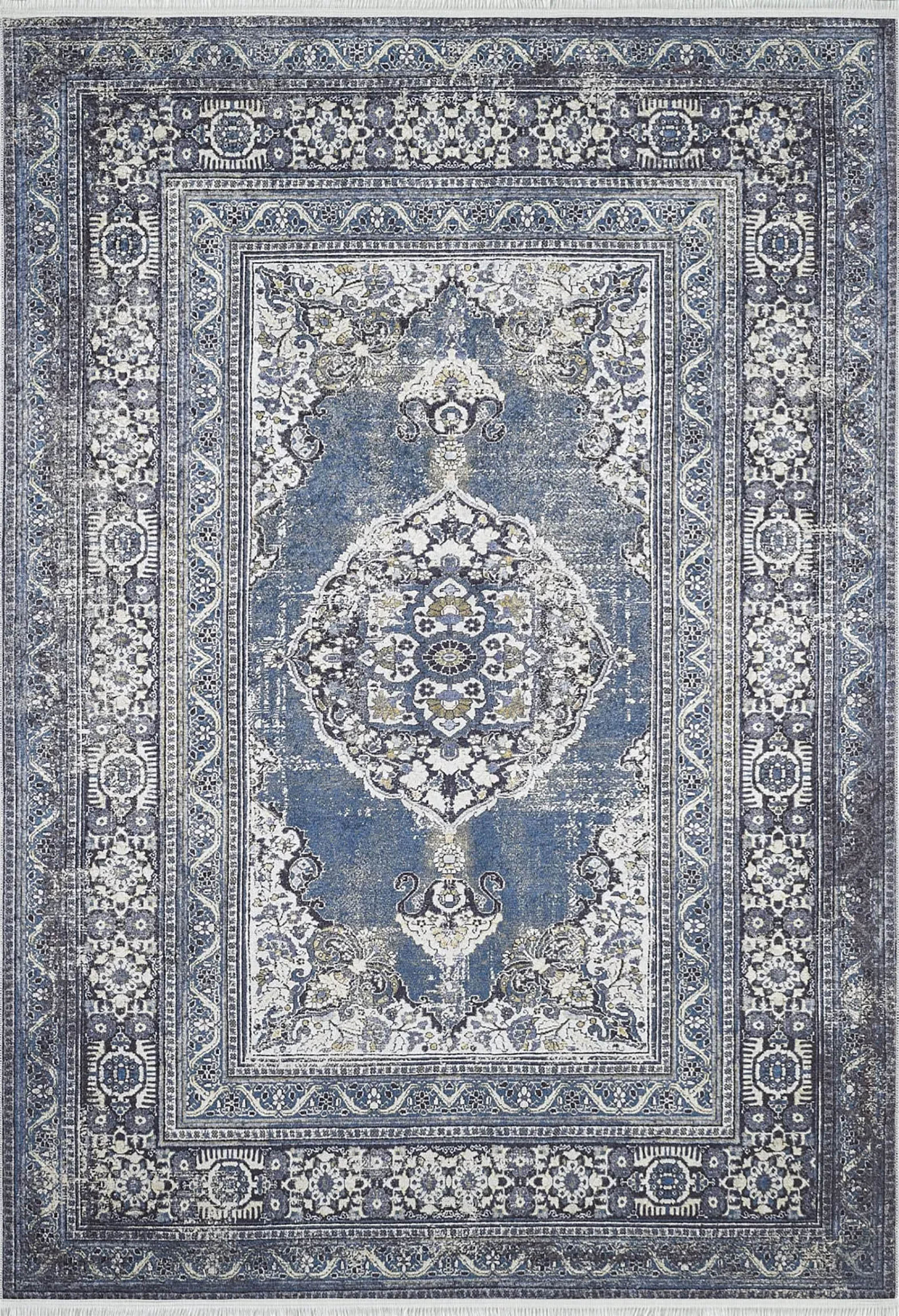 Mavi Madalyon Geometrik Halı - Pera Halı