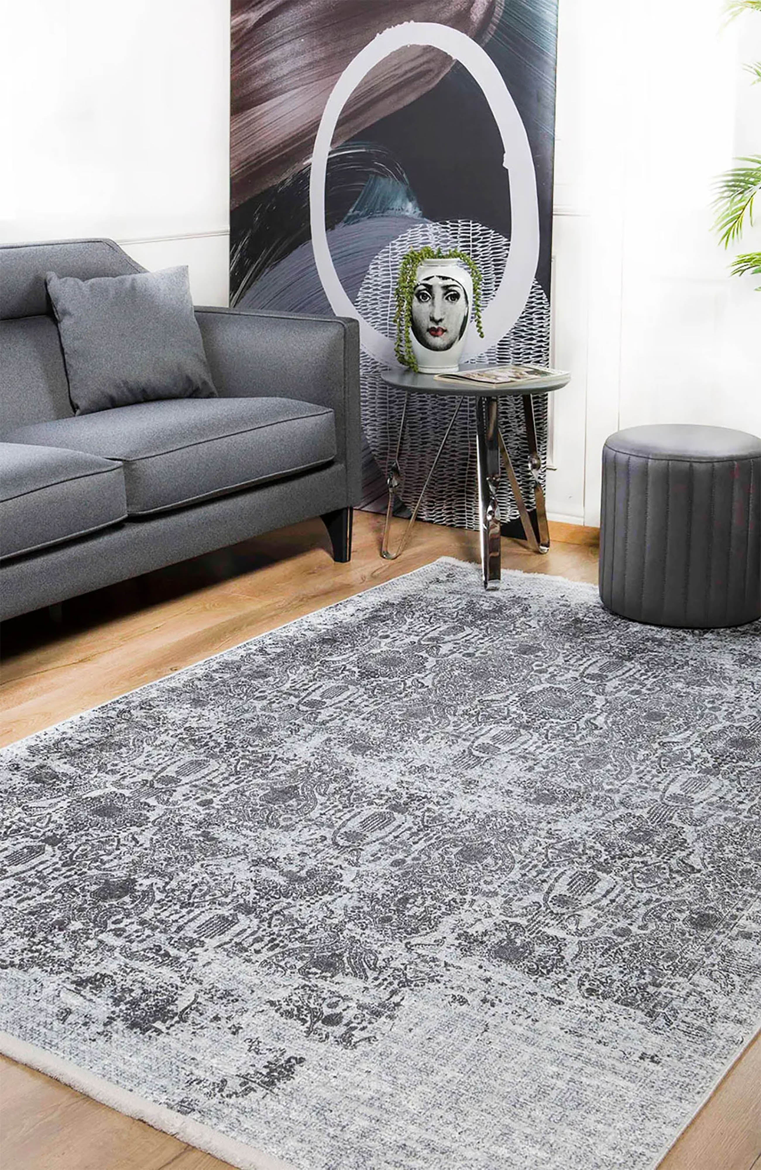 Brown Beige Geometric Antique Art Deco Rug