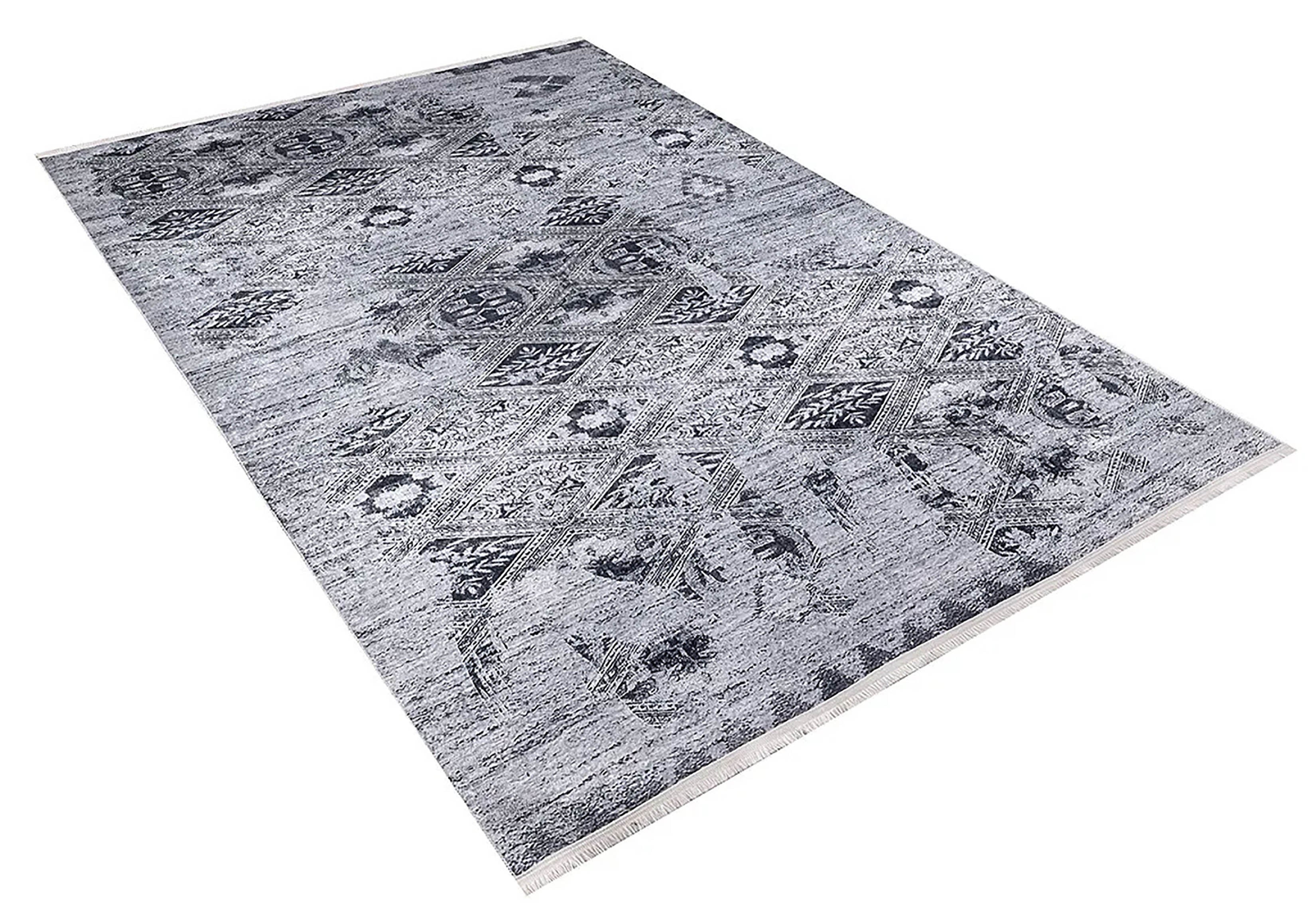 Gri Geometrik Eskitme Halı