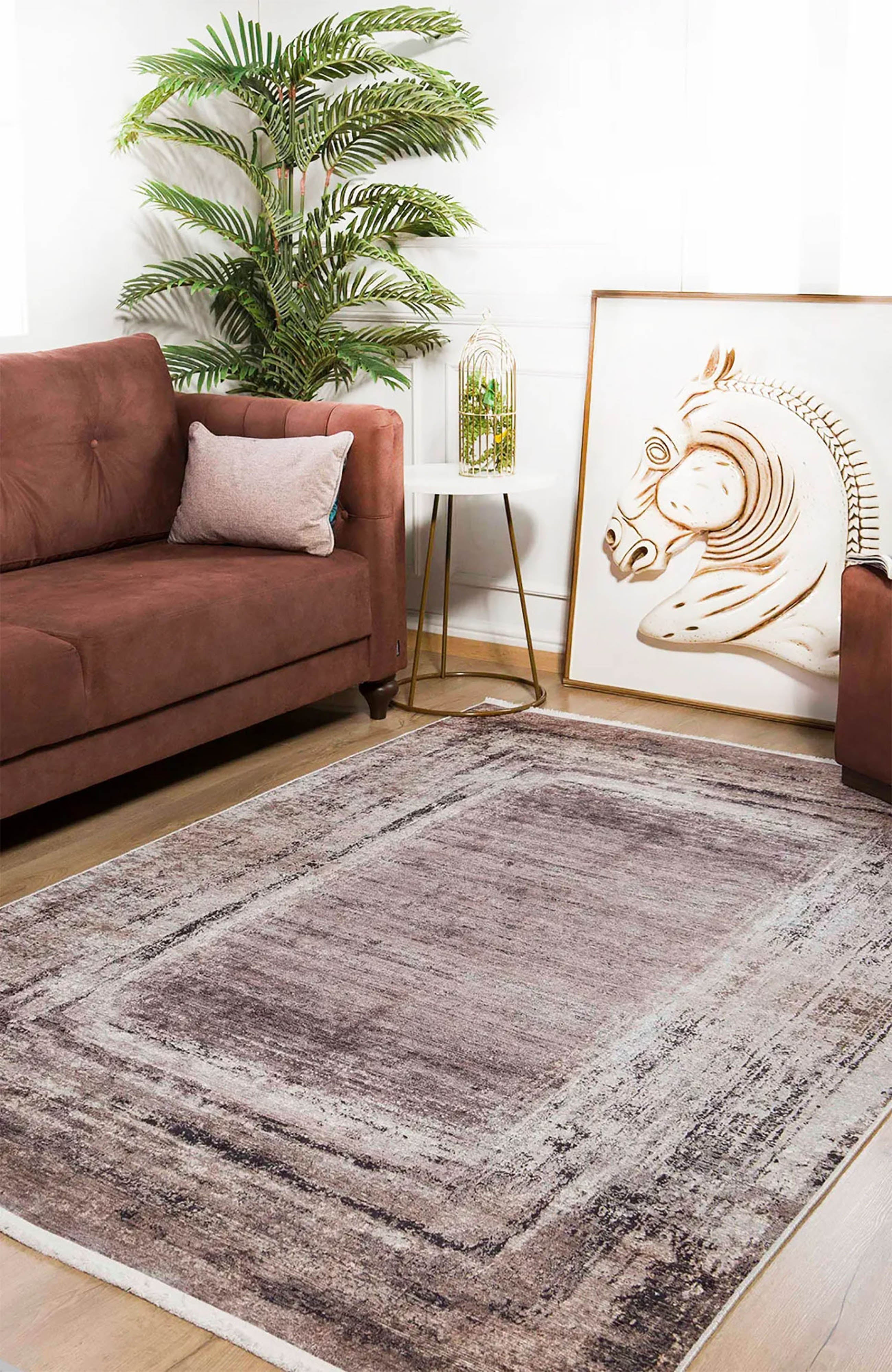 Brown Beige Geometric Antique Art Deco Rug