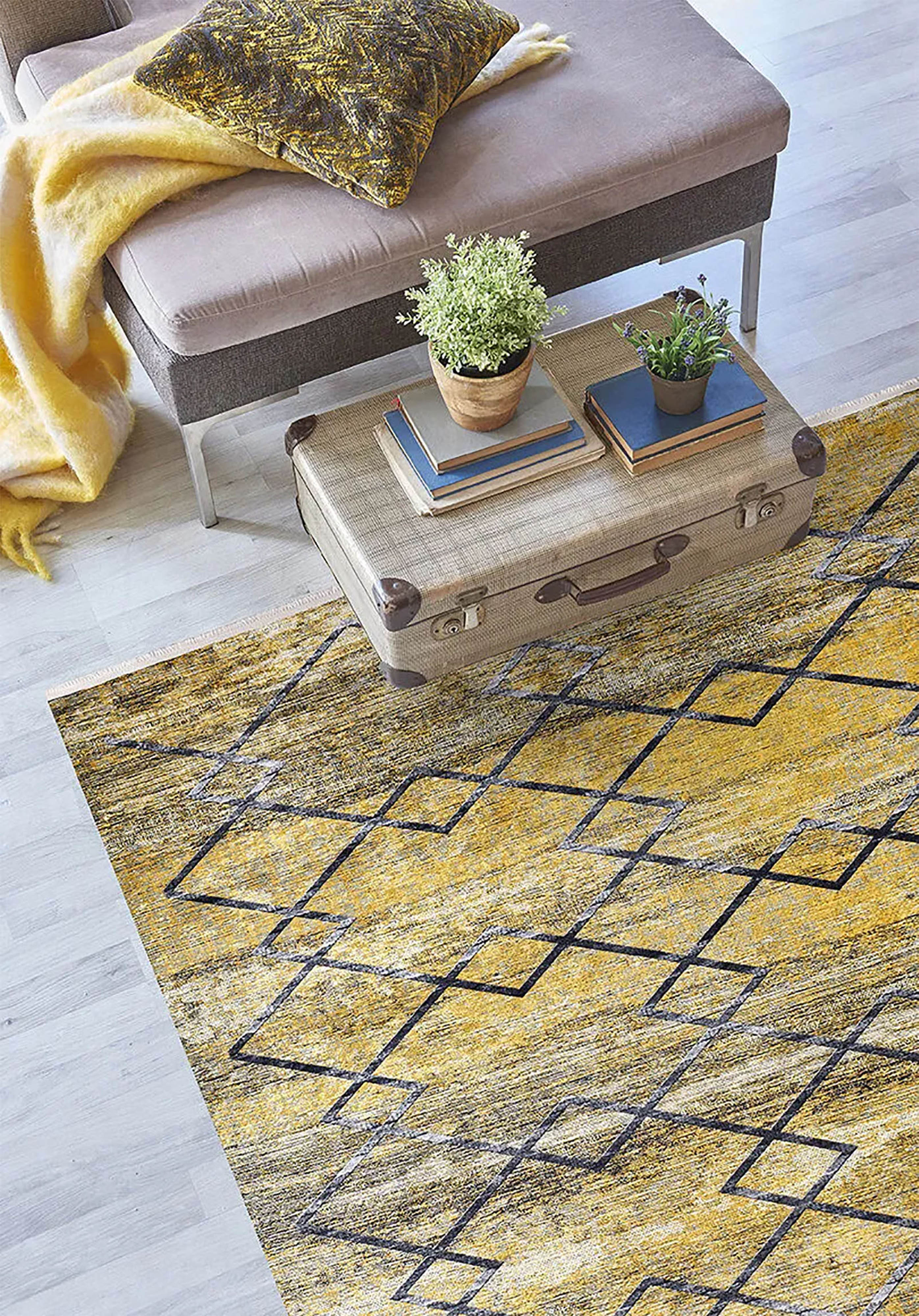 Brown Beige Geometric Antique Art Deco Rug