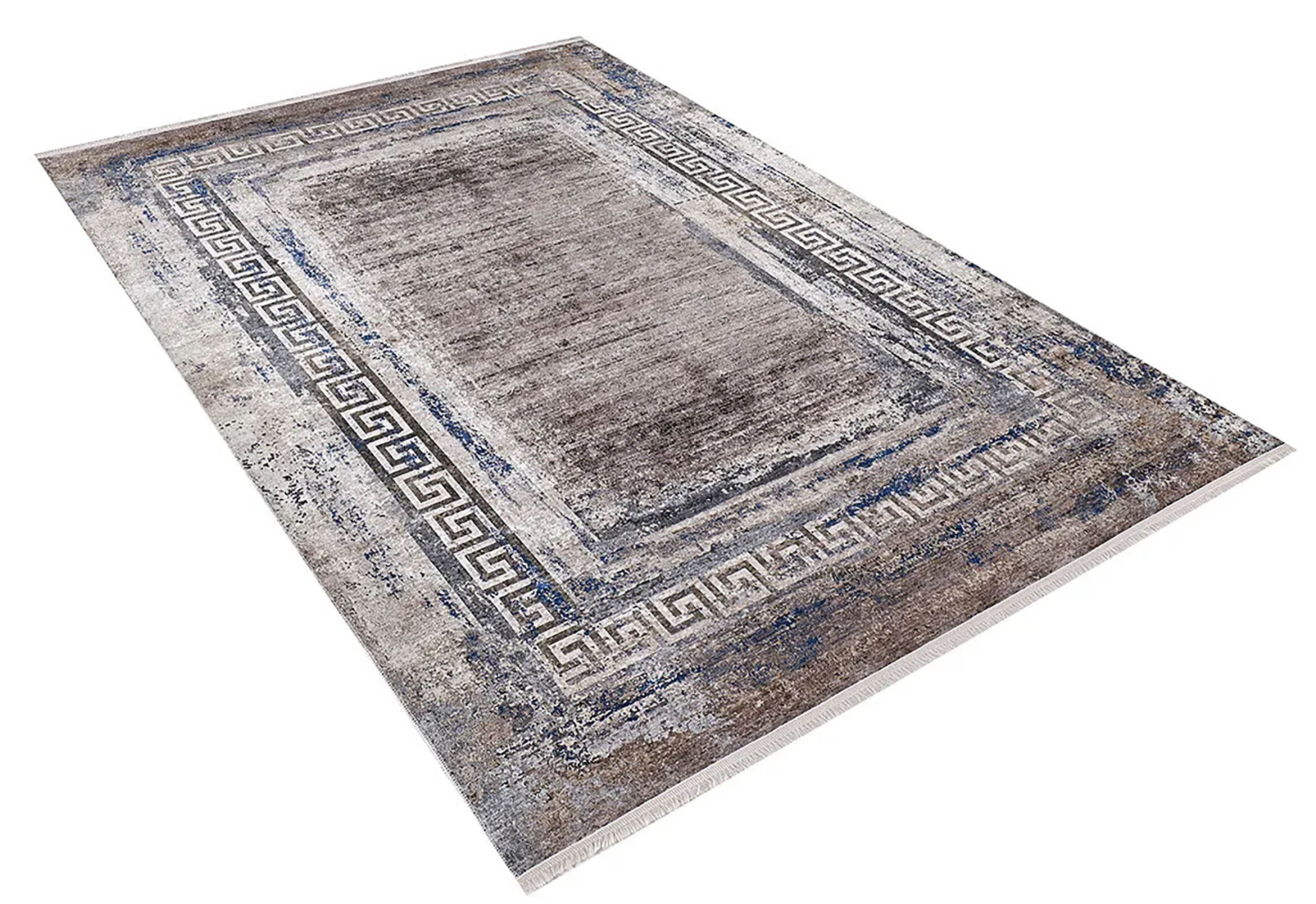 Brown Beige Geometric Antique Art Deco Rug