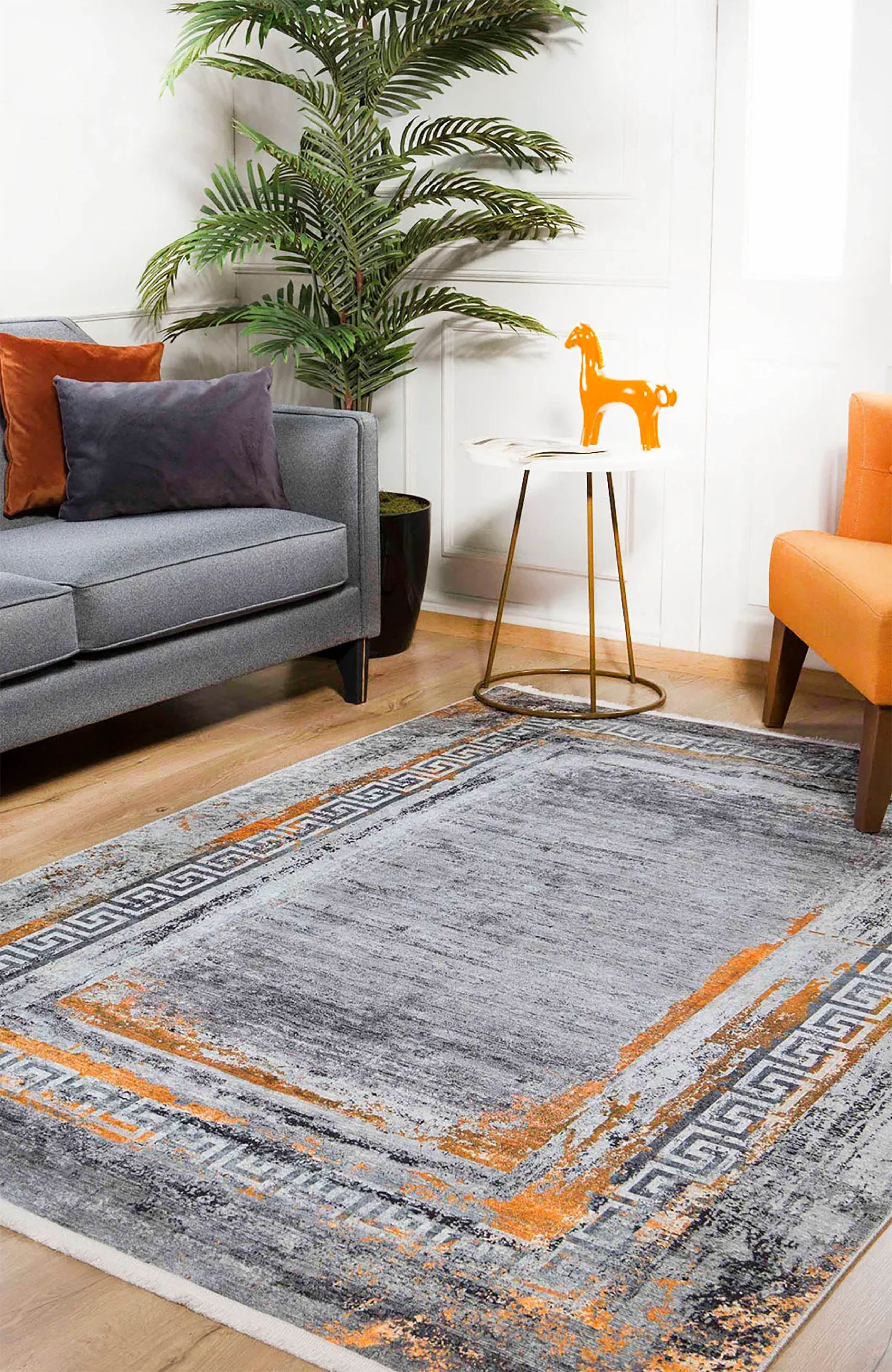 Brown Beige Geometric Antique Art Deco Rug