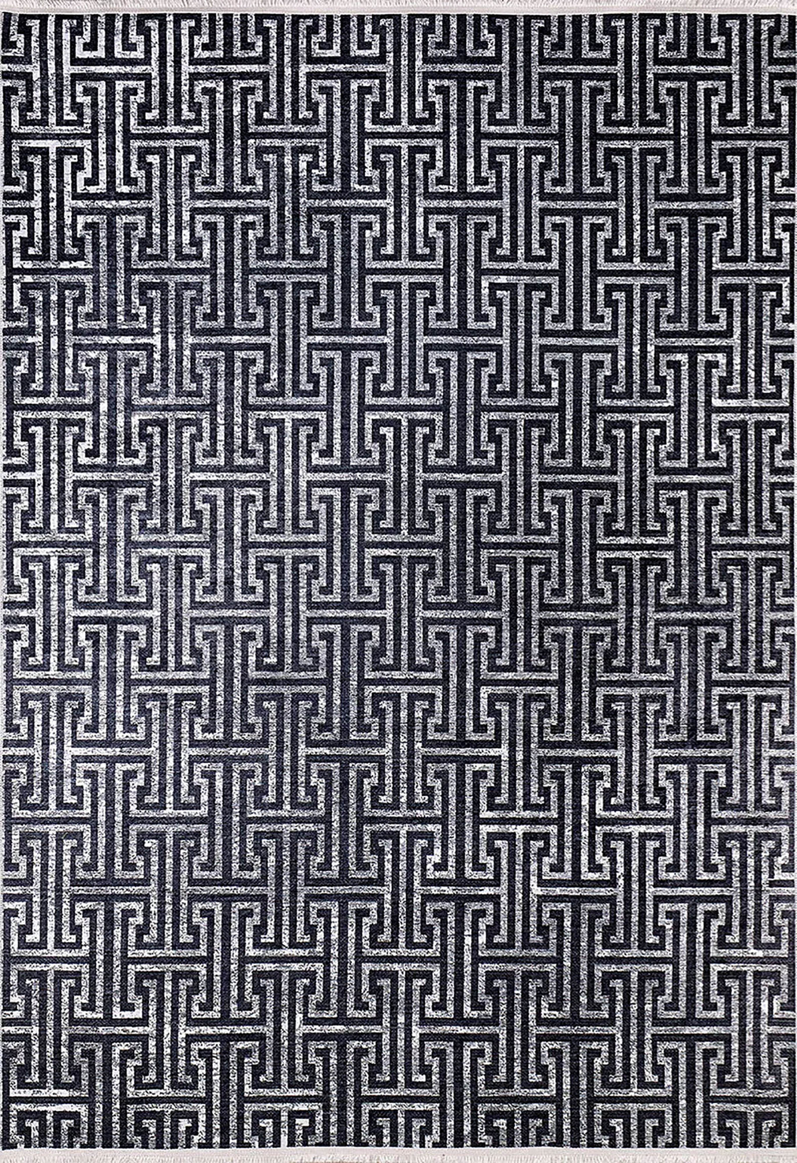 Siyah Gri Geometrik Modern Halı - Pera Halı