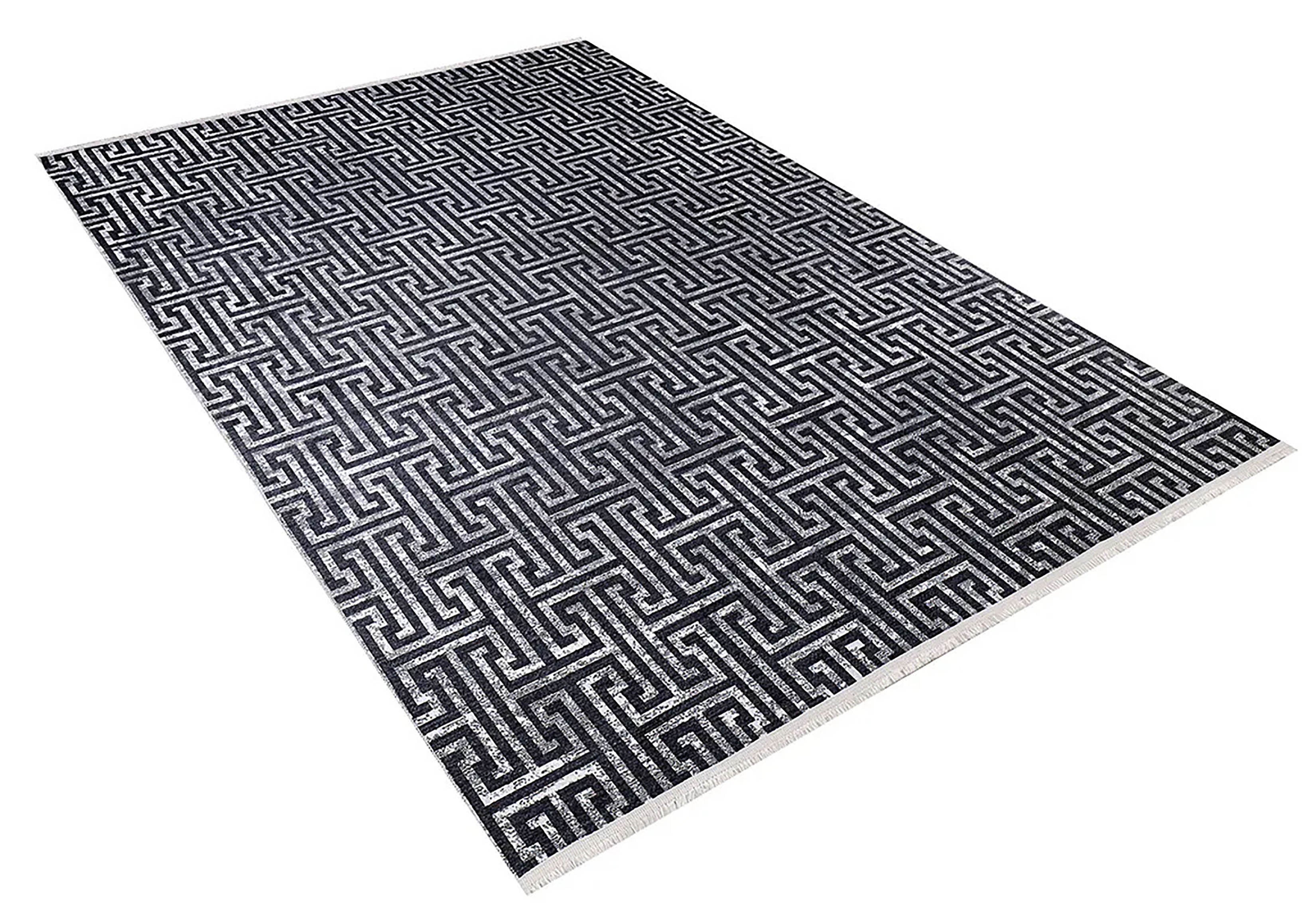 Siyah Gri Geometrik Modern Halı - Pera Halı