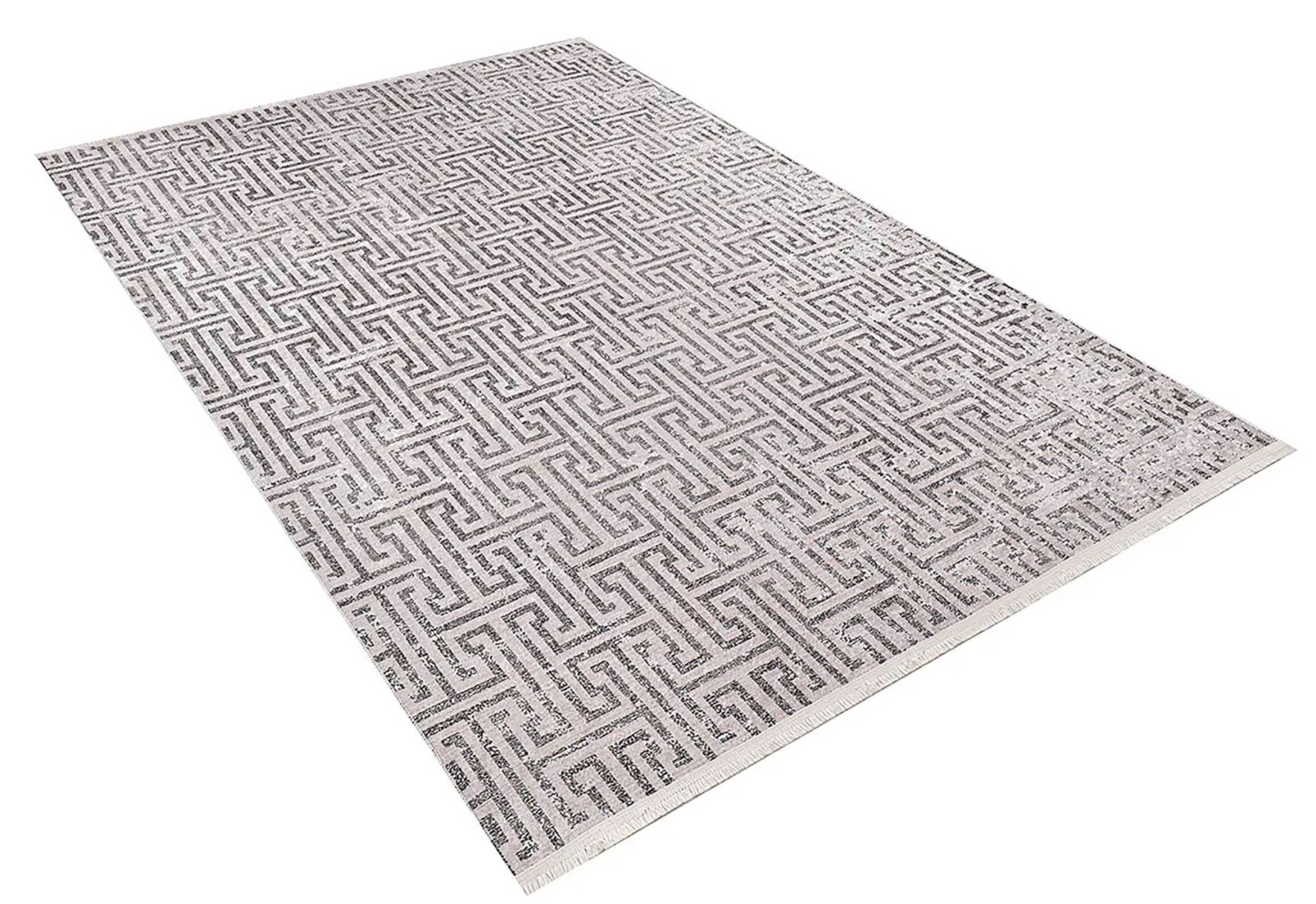 Bej Siyah Geometrik Modern Halı - Pera Halı