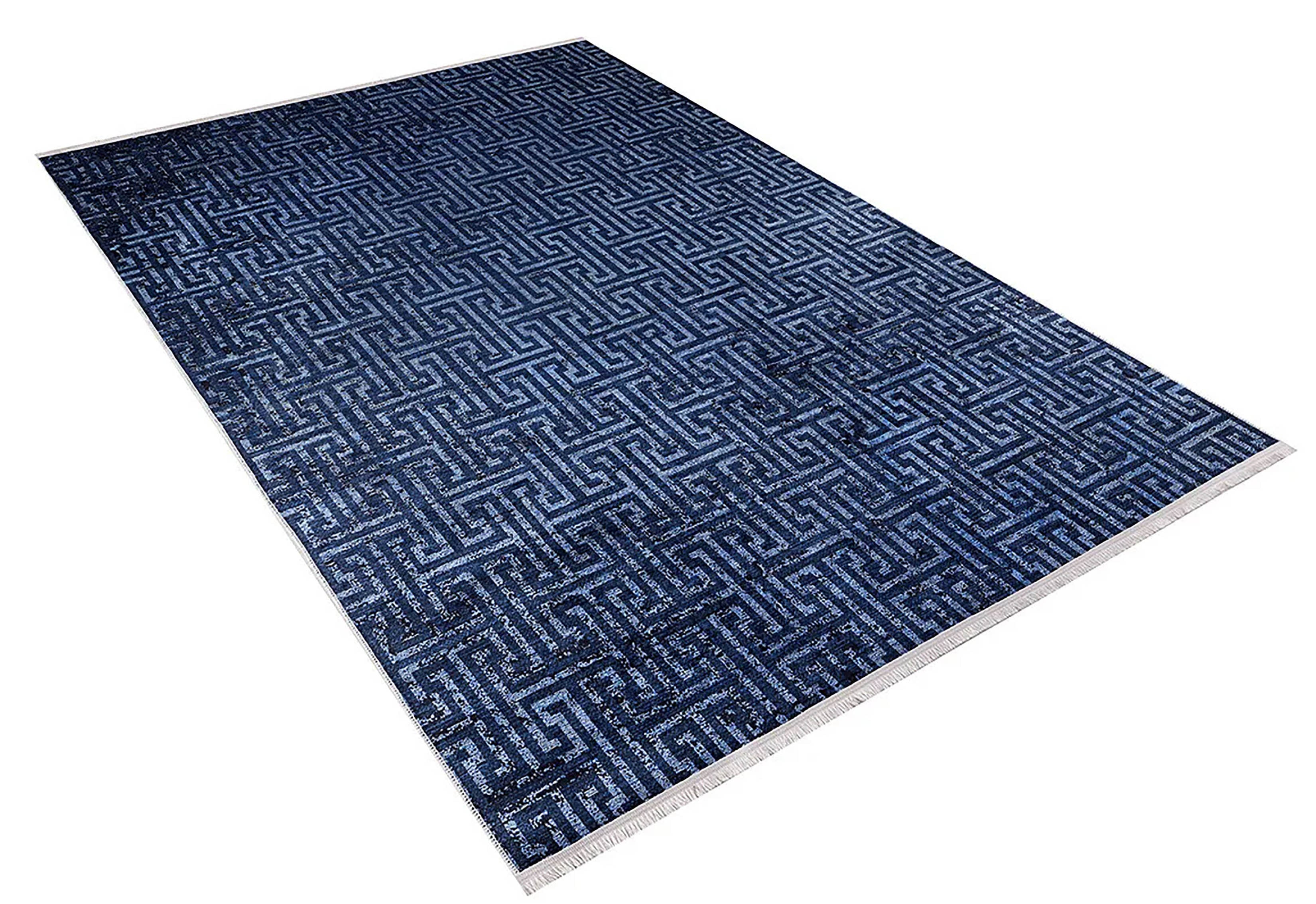 Lacivert Geometrik Modern Halı - Pera Halı