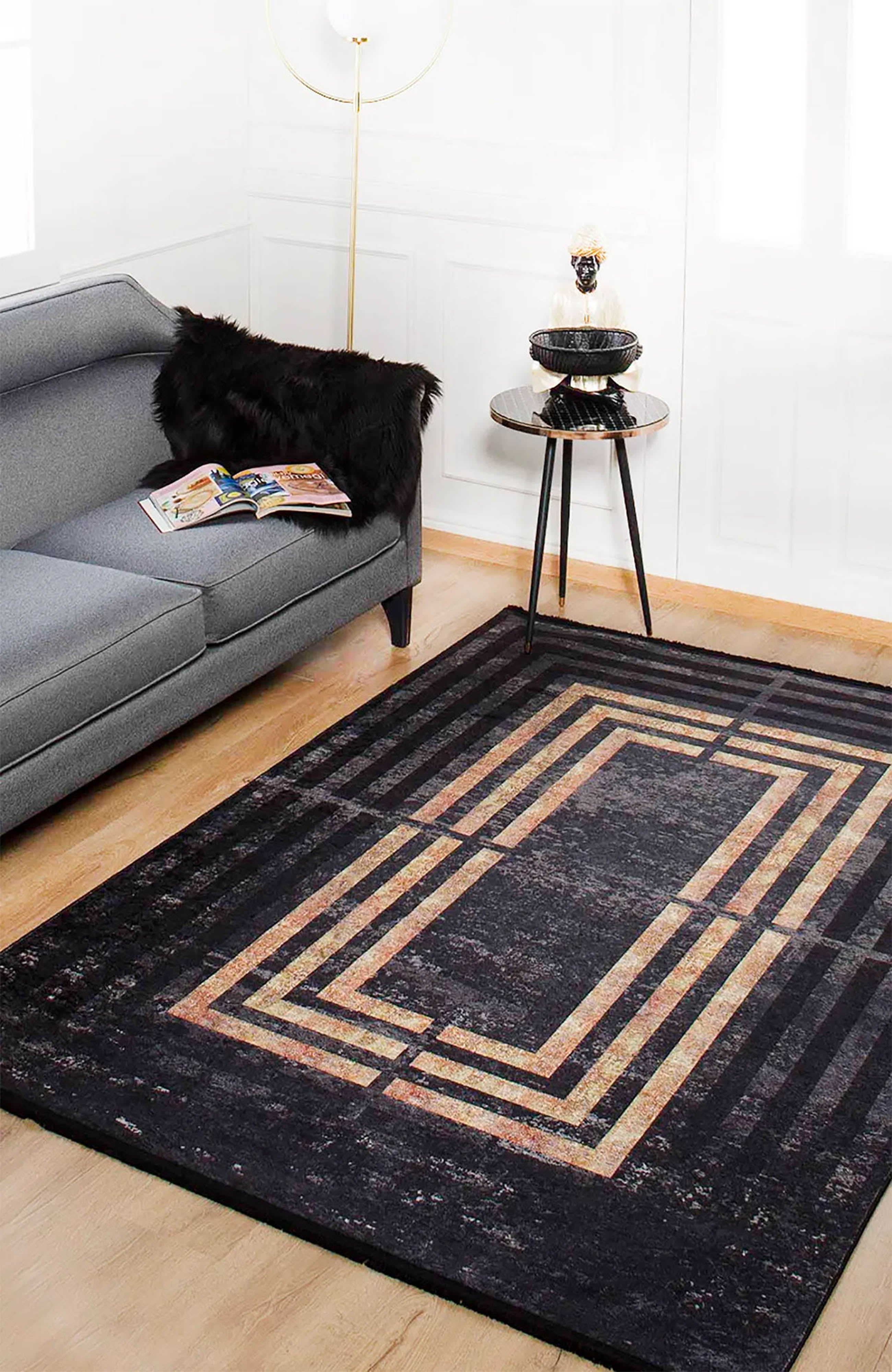 Braunbeiger geometrischer antiker Art Deco Teppich