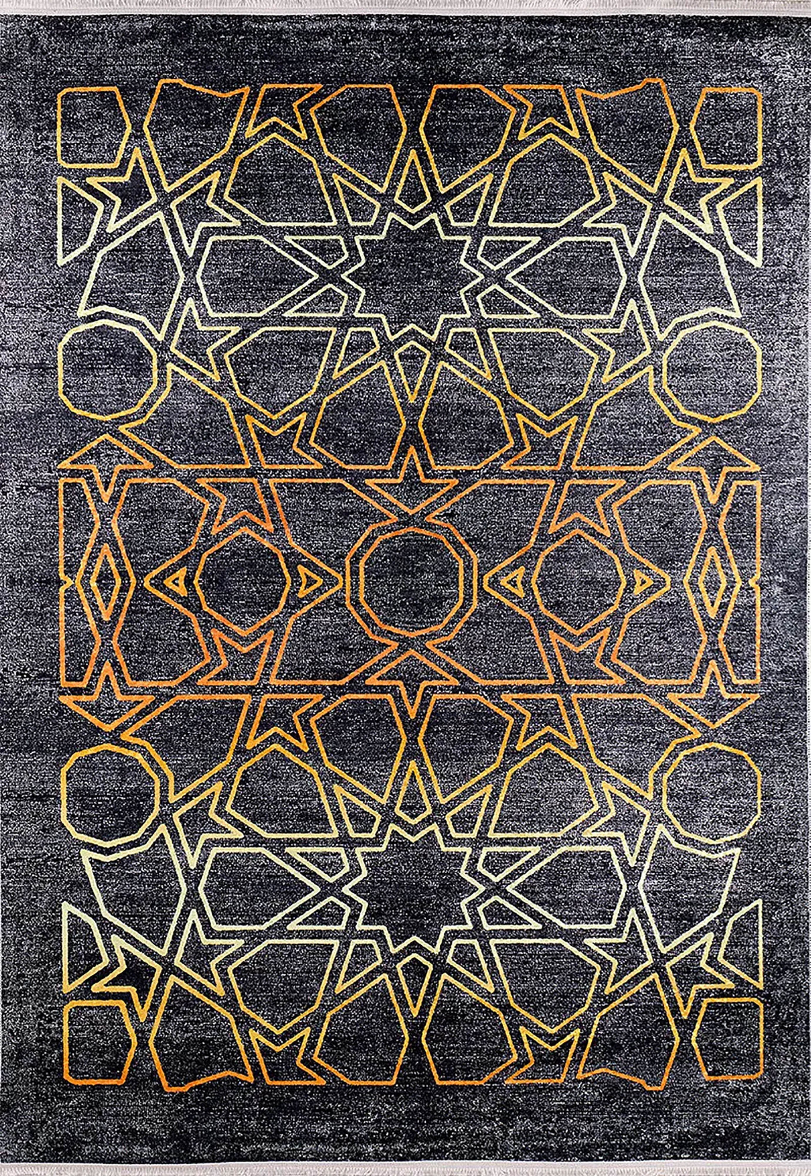 Geometrik Siyah Altın Halı - Pera Halı